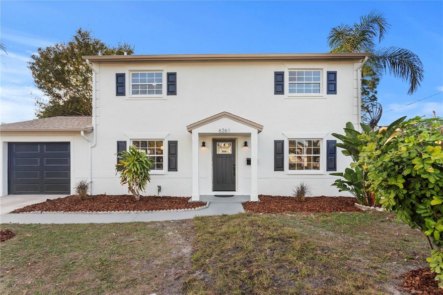 This 4 bedroom, 2.5 bathroom home in St Petersburg’s beautiful and established Pinellas Point neighborhood has been fully renovated throughout with a desirable center hall staircase floor plan and abundant natural light throughout the 2,164 square feet of living space. The open living room and dining room features a board and batten accent wall and classic arched doorway. The sleek, fully remodeled kitchen has all new cabinetry and appliances, quartz counters, a closet pantry and a large dining area. The stunning family room has an electric fireplace flanked by beautiful built-ins and a vaulted ceiling. The fourth bedroom and a half bathroom are also found on the first floor. The second floor primary suite has a walk-in closet and beautiful new en-suite bathroom with a large walk-in shower, freestanding tub and double vanity. Two additional bedrooms upstairs share a remodeled full bathroom. The fully fenced backyard has a large patio space for entertaining, all new landscaping and a storage shed. Plenty of space for a pool! Other features include a newer roof (2021), air handler (2024), water heater (2019), updated plumbing (2025) and new luxury vinyl plank flooring. Great location just minutes to 275, downtown St Petersburg, shopping, restaurants, schools, nature trails and more. This home is also in close proximity to the St Pete area’s many beaches and waterfront parks while being conveniently situated in a non flood zone.