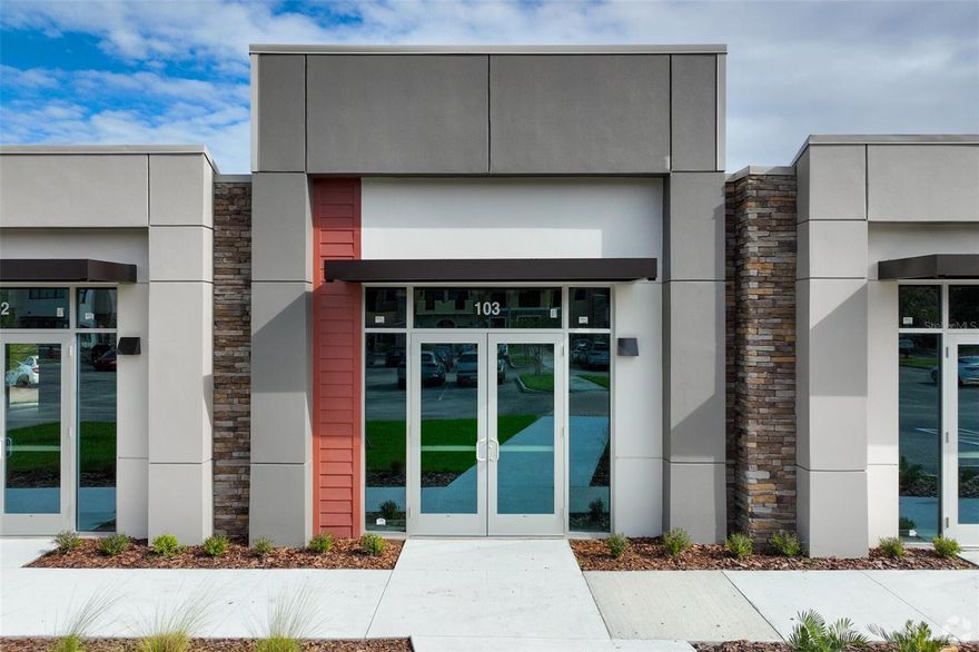 Pre-Construction. To be built. 13504 Village Park Drive is an exciting mixed-use commercial development within the vibrant Villages at Hunter's Creek business center. This exclusive offering features premium Class A professional office/medical spaces, ranging from 716 to 858 square feet each, providing versatile spaces tailored to specific business requirements. Delivered in a gray shell condition, tenants will have the utmost flexibility with customization options that cater specifically to the requirements of businesses and individuals. 
The property boasts a modern, sleek design with clean lines, vibrant glass entrances, and meticulous landscaping, ensuring a professional and inviting atmosphere. Ideal for various applications, including specialty boutique professional offices and medical uses such as counseling, dermatology, and Family Practice, businesses will benefit from a synergistic community of professionals, enhancing the property's exposure and impact.
The Villages at Hunter's Creek offer the unique opportunity to design the office interior with customizable layouts and finishes, situated close to restaurants, hospitals, community parks, hotels, highways, malls, the airport, and attractions, just 10 minutes from Lake Nona Medical City and Sports Complex.

Lease rate does not include certain property expenses
Open Floor Plan Layout
Finished Ceilings: 15’ - 18’
Space is in Excellent Condition
Central Air and Heating
Private Restrooms
Emergency Lighting
Energy Performance Rating - A
Open-Plan
Wheelchair Accessible
Class A Luxury Professional Office Condominiums