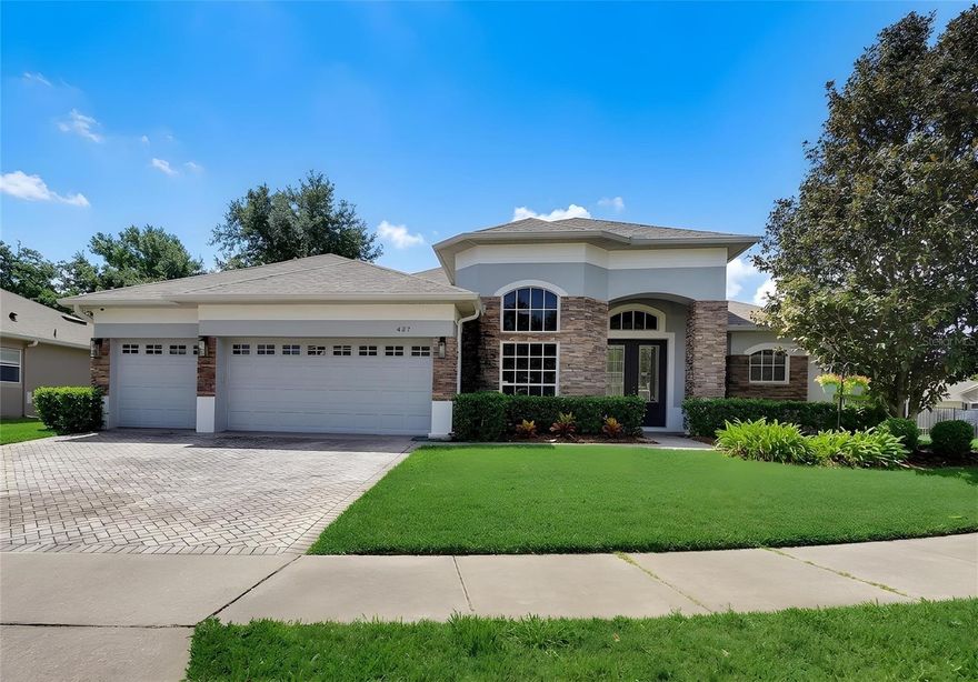 First time on the market… this incredible one-owner DeLand pool home is located in the sought after community of Saddlebrook. Meticulously maintained with updates throughout that includes a new roof (2024) and water heater (2023),   This turn key spacious home offers style with a versatile floor plan. 5 bedrooms , 3 baths plus a 3 car garage perfect for a large family or multi-generational family. Desirable Split floor-plan. Flow-through kitchen with top of the line custom finishes to include quartz countertops and 42” cabinetry with thoughtful built ins and storage. Exceptional storage throughout the home which includes professional built-ins in the walk-in closet in the owners suite as well as the pantry in the kitchen.  French doors access the outdoor oasis from most rooms in the home. Full outdoor kitchen provides resort living in the privacy of your own home! Large fenced in premium corner lot adds to this home’s appeal!