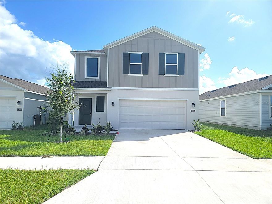 One or more photo(s) has been virtually staged. BRAND NEW HOME ready for move-in! This is a gorgeous 4 bedroom, 2 and a half bath, 2 car garage, 2 story home in the new community of Peace Creek Reserve which has a beautiful community POOL and playground area for all residents to enjoy! BE THE VERY FIRST to live in this new light and bright home that features ceramic tile throughout the first floor that houses a nice and long foyer with soaring ceilings and a powder room perfect for guests, a huge great room with dining area that's all open to the fully equipped modern kitchen and sliders out to the large backyard. Easy access to and from the kitchen to garage too. Upstairs is wall to wall lush platinum carpet and provides a lovely loft area that leads to all bedrooms. The primary suite is a really good size and has its own private ensuite with a large linen closet, walk-in shower, vanity with solid surface counter tops and a amazing walk-in closet! The other 3 bedrooms are down the hall and share a nicely appointed hall bath with shower/tub combo and a laundry room with NEW WASHER & DRYER INCLUDED and shelf for storage! Sorry, just no pets or smoking allowed in this one! Call today to set up an appointment to view!