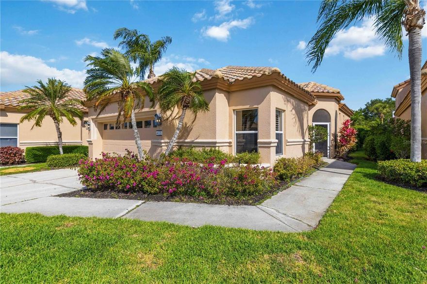 Welcome to low-maintenance Mira Lago on Palmer Ranch. Mira Lago is all about simplicity, location, and a quiet lifestyle. This community offers the ideal combination of a maintenance-free lifestyle, a desirable location, and reasonable HOA fees. The HOA includes lawn care, exterior maintenance, irrigation and power washing. This gated boutique community is private with only 180 homes. This inviting 2-bedroom plus den residence offers the perfect blend of comfort and elegance, featuring an open, light-filled floor plan with impressive 10 and 12 foot ceilings that create a spacious and airy atmosphere throughout. The flexible den or office, complete with custom built-in shelving and storage is ideal for remote work, hobbies, or a quiet retreat. The kitchen offers abundant cabinetry and a space for casual dining, while the larger dining and living combo space flows seamlessly through sliding glass doors into the air-conditioned Florida room, perfect for both everyday living and entertaining. Step outside to your large screened lanai, equipped with Cat 3 hurricane screens, offering ample space for multiple seating areas, ideal for morning coffee, outdoor dining, or hosting guests in a private, tranquil setting. Additional highlights include plantation shutters throughout, a newer A/C system with warranty, a 2021 roof, and a spacious 2-car garage. Beyond the home, residents enjoy access to a community pool and spa, scenic lakes, and peaceful walking paths with bench seating throughout. The HOA provides comprehensive services, including exterior painting on a scheduled cycle, lawn care, tree and shrub maintenance, irrigation, mulching, annual power washing of driveways and sidewalks, interior pest control, and cable service, allowing for truly low-maintenance living. Ideally located just minutes from world-class dining, shopping, Legacy Trail, and the powdery sands of Siesta Key Beach, this home offers the perfect blend of privacy and convenience. Experience the best of Florida living in one of Sarasota’s most desirable gated communities.  All information provided by the sellers is deemed reliable but is not guaranteed.  Buyers are encouraged to verify all information independently.