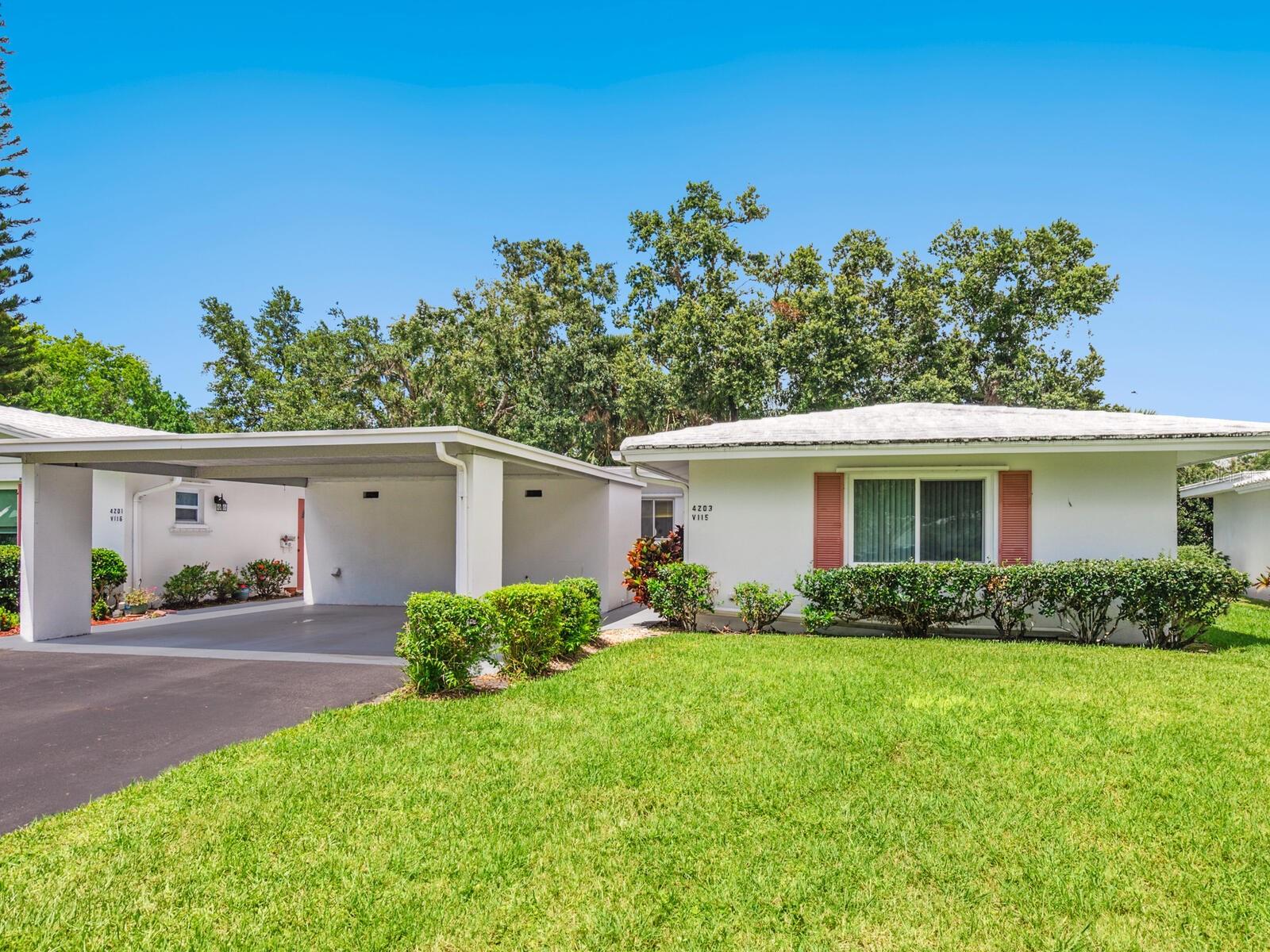 MOTIVATED SELLER! Bring your best offer! Elderly widowed Veteran is moving to assisted living community. Strathmore Villas, a 55+ community. Conveniently located, this community provides easy access to everything. This 2-bedroom, 2-bath Villa is clean and well maintained, new A/C unit 2024, Water Heater 2023, hurricane shutters. The low monthly fee covers the exterior, and includes the roof, landscaping, water, cable, clubhouse, manager, pest control, and public insurance. This free-standing villa has its own covered parking and storage unit. The community is conveniently located, just 10 minutes from Sarasota’s downtown and UTC’s Mall, and only 15 minutes from the sandy shores of Lido Beach, this location offers both convenience and potential. Don’t miss out.