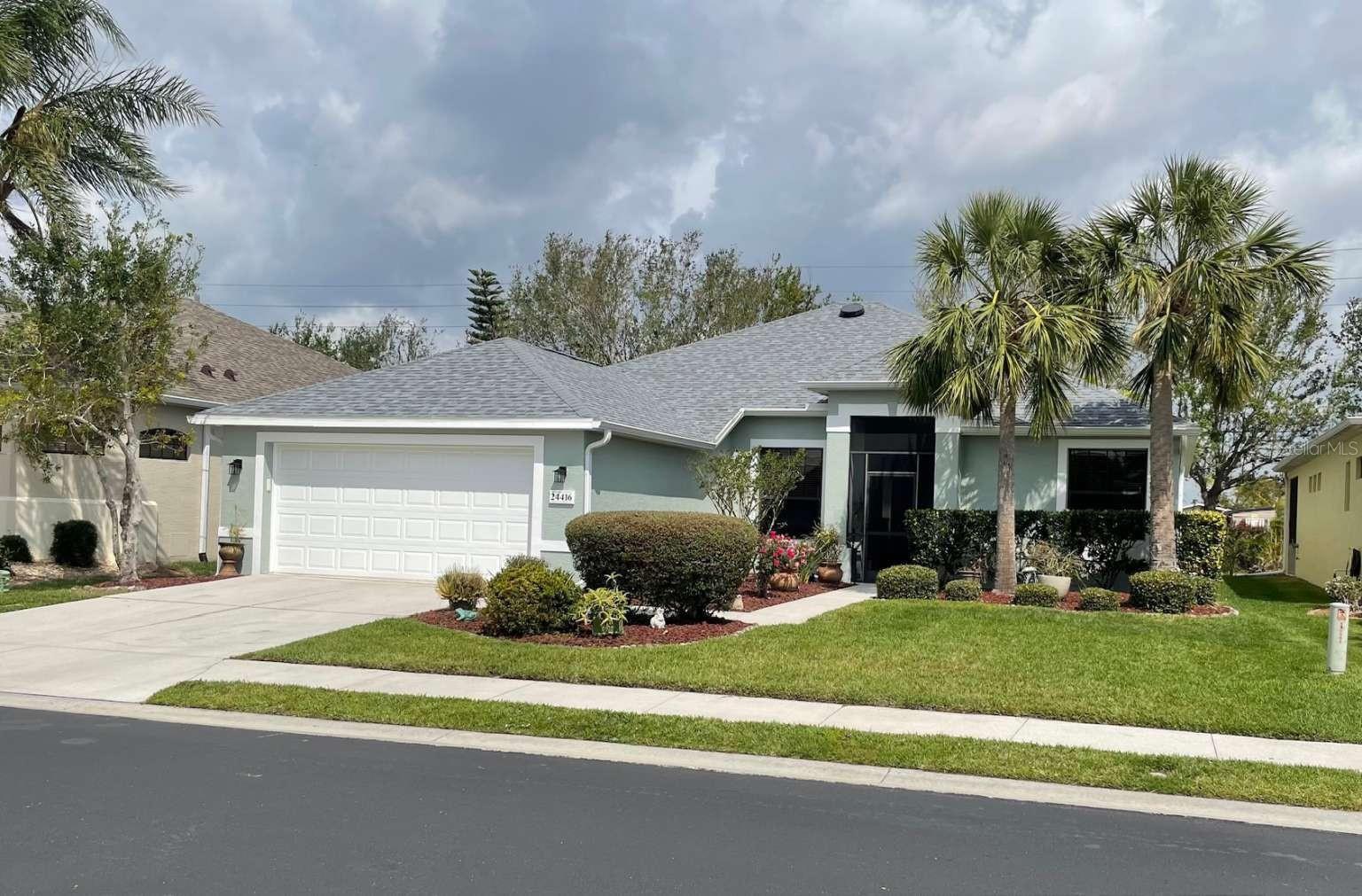 Welcome to Suncoast Lakes. A beautifully landscaped community of only 205 homes with a gated entry, picnic areas, resort style pool, lakes for fishing, sidewalks and underground electric lines. This custom built home is not in a flood zone! Home Office/4th Bedroom and 2 baths, Formal dining room, cozy dinette area and a counter bar. Fully equipped kitchen has solid wood cabinets, pull out drawers, closet pantry and features a Solatube Solar Skylight. There is also a solar attic fan. Well protected screened Lanai opens to a private courtyard. Main bedroom has 2 huge walk in closets and a lavish bathroom. Both bathrooms have walk in showers and linen closets. So much storage in this 2166 sq ft home. 2 car garage with pull down stairs to insulated and floored attic space. The welcoming front door entrance is screened and offers protection from the elements and keeps your delivered packages safe. Exterior of the home was recently painted and attractive new roof shingles installed in 2022. R-38 insulation in attic with Solar attic fan to keep home cooler in the summer. A hidden gem of a community off of Kings Highway and close to everything: The Peace River of Charlotte Harbor, Historic downtown Punta Gorda, the waterfront Sunseeker Waterfront Mega Resort, Allegiant Air and I-75. HOA is $189 a month but paid quarterly. It includes Xfinity TV & Internet, lawn irrigation, pool and common areas. Furniture negotiable.