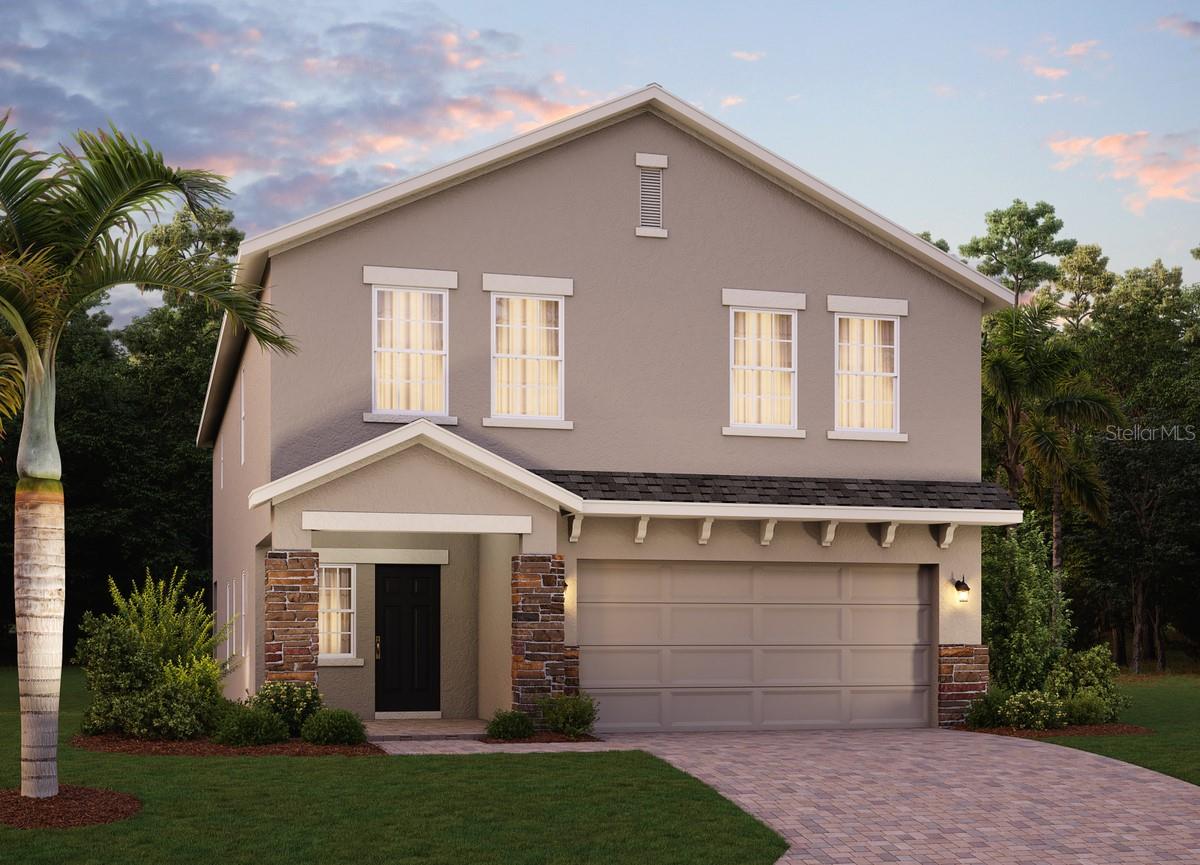 Under Construction. Stunning new home featuring 9'4" ceilings on the first floor and elegant 5¼" baseboards throughout. This 4-bedroom, 2.5-bath layout includes a private study with French doors and a spacious Great Room that opens to a covered rear lanai—ideal for entertaining. The well-appointed kitchen boasts 42" white cabinets with crown molding, quartz countertops, a stylish tile backsplash, and center island for ample prep space. Beautiful tile flooring enhances the 1st floor main living areas, and window blinds are included throughout. Upstairs, enjoy a large Bonus Room for additional gathering space, and a welcoming Primary Suite with a private Sitting Room, and luxurious ensuite bath with dual sinks in adult-height vanity, quartz countertops, oversized walk-in closet, and a tiled shower with glass enclosure. Community amenities include a resort-style Pool and cabana, recreation area, and playground. The Florida Turnpike is just under a mile from community and provides easy access to all of Central Florida, including downtown Orlando, the Orlando International Airport, and all the major destinations. Enjoy the extensive outdoor recreation Minneola has to offer from biking through the city’s rolling hills, fishing, boating, or kayaking in Clermont’s Chain of Lakes, or across the street at the Minneola Athletic Complex that offers fun for the whole family.
