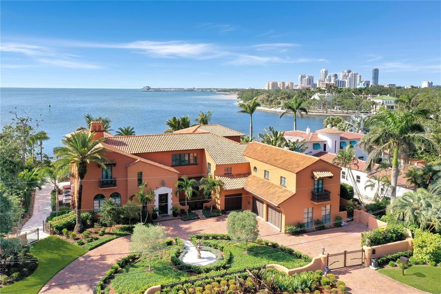 A completely updated and remodeled 1920's Spanish Estate that the design cognoscenti are applauding for its renewed vision which complements its original character. Over 1/2 acre of prime property, with one of the most coveted waterfront views of the St Pete skyline and pier, the home showcases the dynamic relationship of the modern and the heirloom, as it elegantly weaves the glamor of the past with the present day. A well loved home, designed now for entertaining and enjoyment plus comfortable, unimposing formality. The current owner spent over 3 years enhancing the bygone era with extraordinary quality and modern details. Grand in scale and proportion with spectacular rooms, high ceilings, natural light and exquisite craftsmanship, the home is unpretentious and unmistakenly beautiful. Every room is magical, peaceful and a living piece of art in itself. From revived floors to ceilings, bathrooms to kitchen, media room, fireplaces, both master-suites, elevator, lighting, cabinetry, woodwork, decorative painting, stairways, hurricane-proof and designer doors and windows, to Energy Star appliances, utilities and Smart-Home system, cypress lanai ceiling, tile, pavers, security gates, 3-car garage, as well as dock, seawall cap, hardscape and landscape, all has been masterfully updated, replaced or revised, with a continued reverence to the home's history and a nod to the modern and meaningful, wonderful high-quality curated details necessary for today.
Located within walking distance to downtown St Pete and all that the city has to offer, this home is exceptional. 30 minutes to Tampa International Airport and the beaches.  More details on  the Feature Sheet.