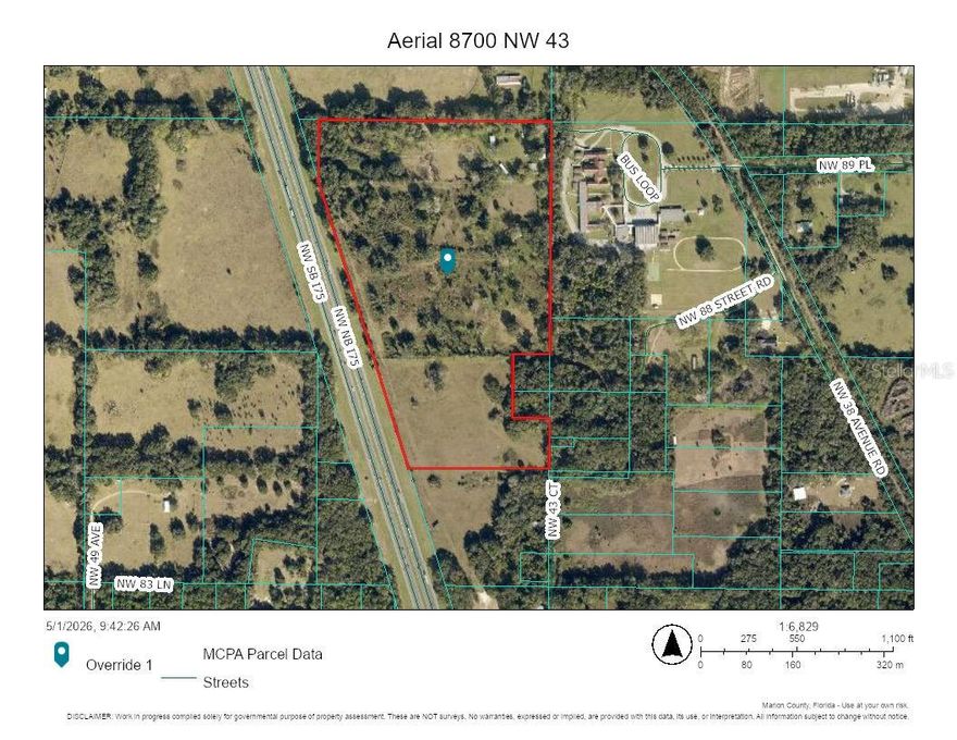 Beautiful open land with 3 homes. (One log cabin and two mobile homes.  In addition there is an additional building for storage that needs to be renovated. Property has several large pastures for cattle and/or horses to graze and over 2300 frontage on I-75.  Property is being sold for land value only.  Property also includes 6 wells and one hand pump. Property has multiple access points as this property has been combined from smaller parcels. Home is about 2.5 miles to the exit at HWY 326.  Easy commute to Gainesville and Ocala.