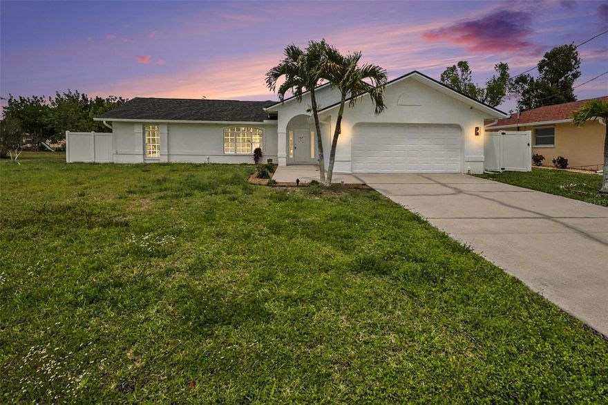 Welcome to this beautifully maintained 3-bedroom, 2-bathroom pool home offering over 1,500 sq ft of comfortable living space in the heart of Cape Coral. The spacious kitchen boasts ample cabinetry, modern appliances, and a convenient eat-in area, flowing seamlessly into the main living space. The primary suite offers a private retreat with dual sinks, a walk-in closet, and an en-suite bath. Step outside to your own backyard oasis featuring a sparkling in-ground pool and spa combo—ideal for enjoying Florida’s year-round sunshine and hosting gatherings in your fully fenced yard. Located in one of Southwest Florida’s fastest-growing waterfront communities, Cape Coral is known for its extensive canal system, boating lifestyle, and easy access to the Gulf of Mexico. Residents enjoy nearby parks, dining, shopping, and close proximity to Fort Myers, beaches, and top-rated schools.