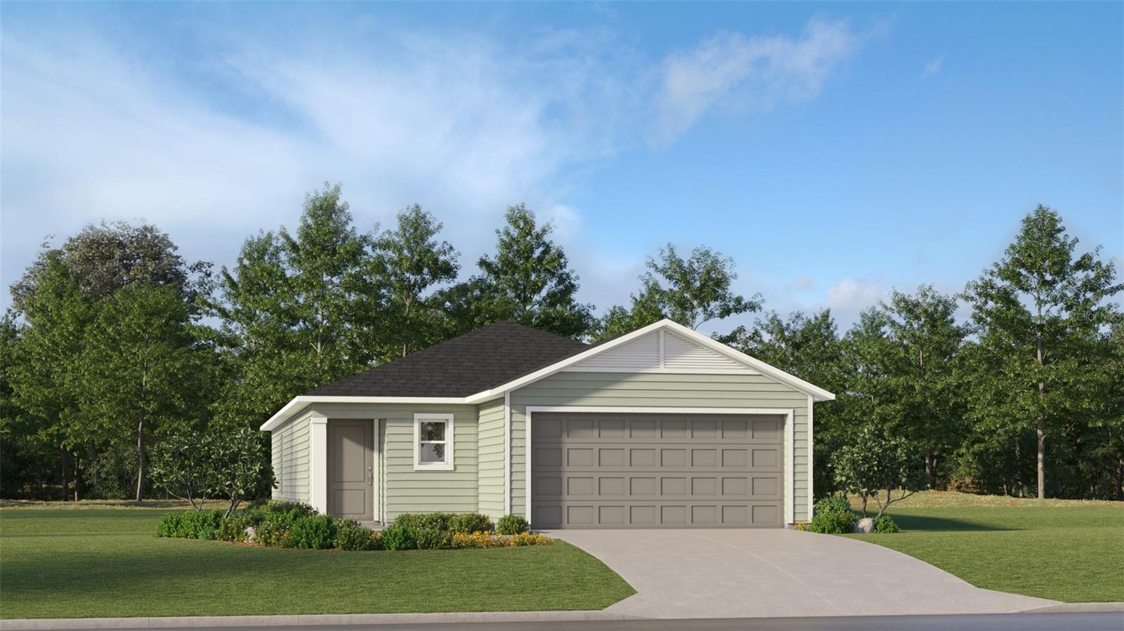 This new home is laid out on a single level for low maintenance living. Two secondary bedrooms share a bathroom in the hall at the front of the home, while the owner’s suite is tucked into the back corner with an attached bathroom and walk-in closet. Down the foyer is the open-concept living area, which includes a fully equipped kitchen, an intimate dining room and family room with patio access. Completing the home is a convenient two-car garage.