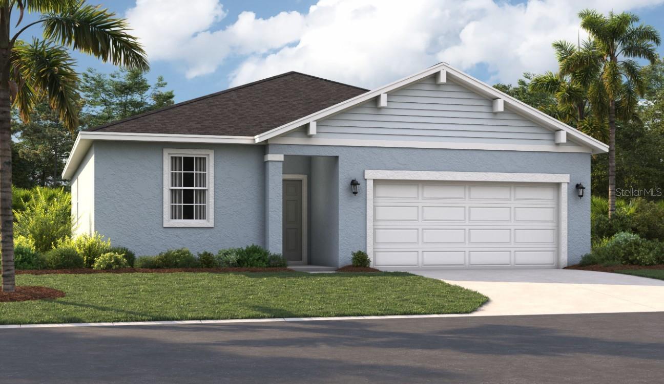 One or more photo(s) has been virtually staged. Under Construction. Conveniently located with access to SR 50 and SR 17, Sunset Lakes Estates is a short drive from downtown Clermont and Mount Dora, where you can enjoy delicious dining, shopping, or having fun on Lake Apopka with friends and family. If you have your sights set on big-city fun and entertainment, you're only 45 minutes from downtown Orlando, Disney World, or Universal Studios. Your new home awaits in Lake County! Contact us today to schedule an appointment!
The Portland is the perfect plan to take advantage of the Florida lifestyle. In this home, guests are greeted by a covered entryway that leads to a spacious living area on the main level. No matter where you are in this space, the open floor plan is a great place to entertain family and friends. The kitchen island allows for natural movement throughout the main level, keeping the kitchen as the focal point of the home. Two spacious bedrooms share a bathroom on the main level, and the true showcase of this home is the primary suite, which offers the utmost in luxury and privacy. It has everything you need with dual vanities, a large walk-in closet, and a walk-in shower. This home is an oasis for those looking for a new construction home built for the way you live!