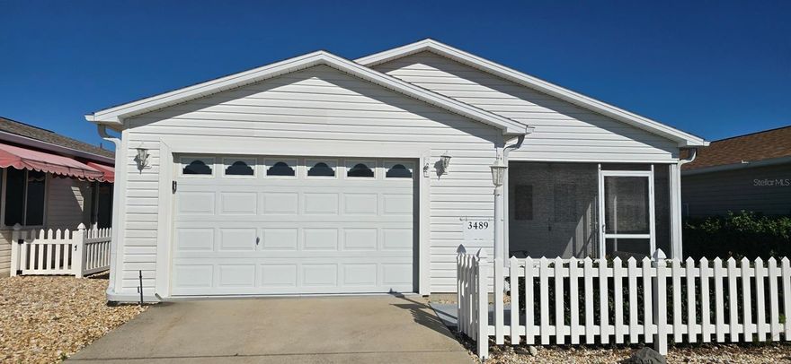 Fully furnished, long term rental in The Villages.  2 bed, 2 bath home with oversized one-car garage.  Newly installed carpet in living area and bedrooms.  Screened patio in front of home with additional patio area on the side of the home.  Inside laundry area.  Lawn care and pest control included.