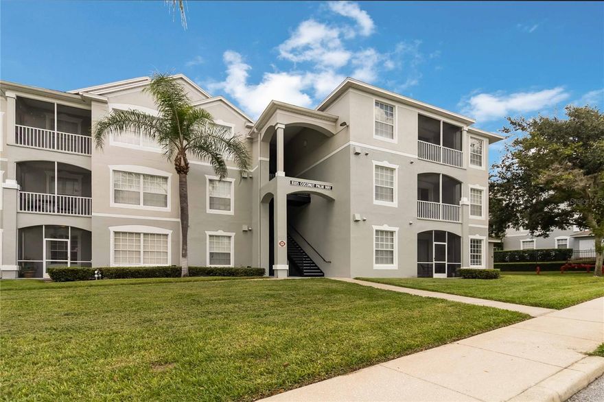 Fully furnished 3BD/2BA condo in the resort-style community of Windsor Palms, just minutes from Disney. Features include granite counters in kitchen and baths, tile flooring in living areas, fresh interior paint, and newer A/C (2021). Spacious layout sleeps up to 6 with in-unit washer/dryer and a private screened top-floor balcony overlooking a peaceful wooded view. Windsor Palms offers 24-hr gated security, heated saltwater pool & spa, splash pad, fitness center, arcade, movie theater, tiki bar, sports courts, playground, and on-site convenience store. HOA covers cable, internet, water, trash, and pest control. Excellent location near Disney parks, Universal, shopping, and dining.
