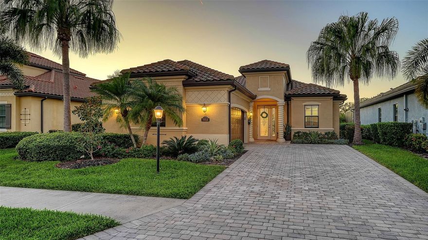 Beautiful two bedroom, two and a half bath (plus a den) single family home offers peace and tranquility with stunning views of the lake. Enjoy hassle free, Simple elegance in this beautiful, organic themed single family home located in the much sought after gated community of Lakewood National Golf Club, which boasts 2 champion golf courses and hosts the prestigious LECOM Annual PGA Suncoast Classic among other events. This beautiful home offers a stunning open floor plan, with unrivaled water views upon entering courtesy of your tropical pool/spa’s invisible picture screen. The spacious master suite is cleverly located at the back of the home to maximize the beautiful picturesque water views directly from bed and features double walk-in closets and ensuite bathroom, with welcoming soaking tub, double sinks and walk/in shower .The pool/spa area features an outdoor grill, TV and the latest technically advanced quiet heating system, as well as an outdoor half-bath. Elegant new custom lighting, central air system and other upgrades are featured throughout. Be our guest and enjoy the simple pleasures of Florida resort style living without the stress and worry in your own private oasis. Furniture can be removed as this home is offered unfurnished as well. ALL Clubhouse amenities transferable, Comes with an electronic vehicle gate pass. Golf cart can be rented for an additional fee, & Pool maintenance, lawn care and Organic pest control included.