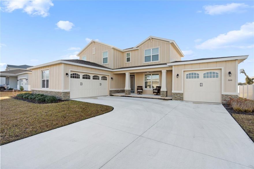 Newer construction home in Calesa Community of Roan that hasn't been lived in yet! An immaculate 4/4.5 bath Mulberry model home built in 2024 with lovely leaded glass door entry with accented windows. A primary bedroom on the first floor is the sanctuary you deserve, spacious with huge his and hers closets, and luxurious shower with upgraded shower bar and dual vanities.  This lovely home also features a customized Florida room, unlike the other models of this same home, complete with a mini split for efficiency and coolness. Beautiful, upgraded quartz countertops in the kitchen, high energy efficient SS appliances, farmers sink and a large sit in breakfast area.  The loft area upstairs is finished with 3 bedrooms, 3 baths with upgraded tile package in each shower. Home is equipped with extra outlet and extra recessed lighting packages and plumbed in case you want to add a water softener.  Exterior upgrades include 4 hose bibs, soffit lighting, soffit outlets at each corner and split 3 car garage. Seller spared no expense when customizing this home: to many upgrades to mention. You have to come and see it for yourself to appreciate all the bells and whistles.  Being a part of this community allows your youngsters to attend a K-8 charter school, FAST swimming pool complex known for training athletes, splash pad for the kiddies, skate park, new restaurant under construction. Come be a part of this fast-growing community that offers the resort style of living including golf cart paths that will take you to Publix and other areas and lots of family friendly activities to keep you and your family busy! Schedule your showing today! Models are selling fast.