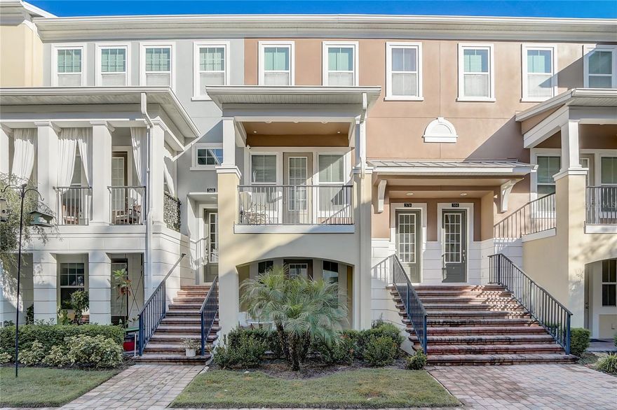 Welcome to Copley Square, where this inviting brownstone is now available! As you arrive at Scotia Place, you'll be greeted by a charming front garden courtyard. The property itself is accessed from the second floor, which serves as the main level. This floor offers a spacious and open living room, a well-appointed kitchen, a dining room, and a flexible dinette/nook area. The kitchen is a highlight of the home, featuring a huge oversized granite island, premium cabinets, stainless steel appliances, and a high-end refrigerator. It's a perfect space for cooking and entertaining. Adjacent is the dining area and the dinette/flex space area. Living room in on this floor as well ensuring easy daily access  and a private porch, providing a great spot to unwind.  Take the stairs down to the second bedroom, which is generously sized and comes with an adjacent full bathroom. A great room for home office, flex space or in law opportunity room also features a private paver patio seating area for outdoor relaxation. Additionally, there's a two-car rear-loaded garage at the back of the property, along with a storage area. On the third floor, you'll find the oversized master suite with a premium bathroom. Two additional bedrooms are located on this third floor.  The home features a combination of ceramic tile, laminate, and new interior carpeting, and the interior has been freshly painted. It's move-in ready and immediately available, offering a hassle-free transition for its new owners. This property is conveniently located in SODO (South of Downtown Orlando), offering a prime location with excellent shopping and dining options just blocks away. It's also just minutes from Wade View Park, Sunrail station and more, With plenty of natural light and low maintenance costs, this home is ready to provide a comfortable and convenient lifestyle.