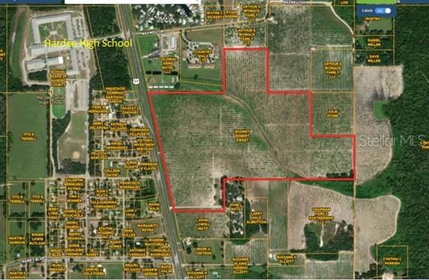 97.5+/- Acres prime development opportunity in Wauchula, Hardee County. In the midst of Walmart, Hardee High School and more. The largest clean and flat parcel in the area. Public water available. Hwy 17 is a major North-South thoroughfare with 20,000 daily traffic count. Great for mixed use, commercial and residential. Priced for "buy-it-now" value. Current citrus grove with irrigation well and pumps.