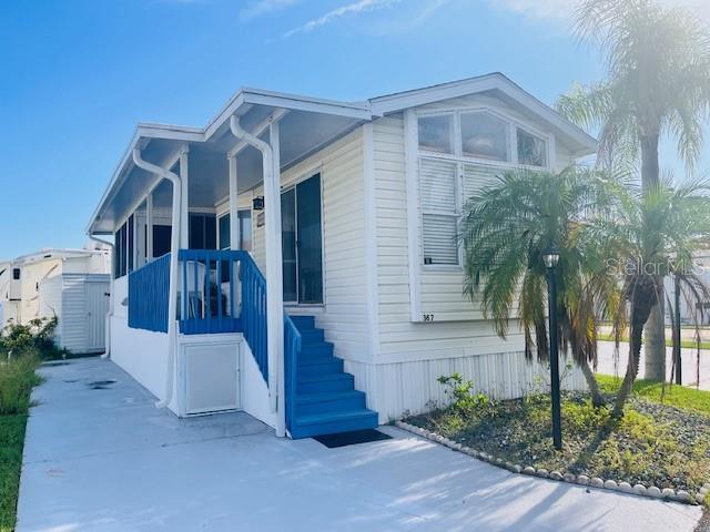Welcome to this charming and well-maintained 1-bedroom, 1-bath home located in Palmetto - with a great location just a couple minutes to interstate. This is the most affordable housing in Manatee County! This community offers one of the lowest HOA fees around for a co-op manufactured home park at just $425 per quarter, which includes your water, sewer, and trash services. HVAC new in 2022, Fridge 2023, home has 2" blinds throughout, all appliances stay, furnished and turnkey! Vaulted ceilings, shed for extra storage. Bonus room off primary bedroom. Covered deck/porch area. Residents enjoy access to a clubhouse, heated pool, tennis courts, and pickleball, all within the security of a gated neighborhood. This is an incredible opportunity to enjoy an affordable Florida lifestyle in a vibrant, amenity-rich 55+ community.