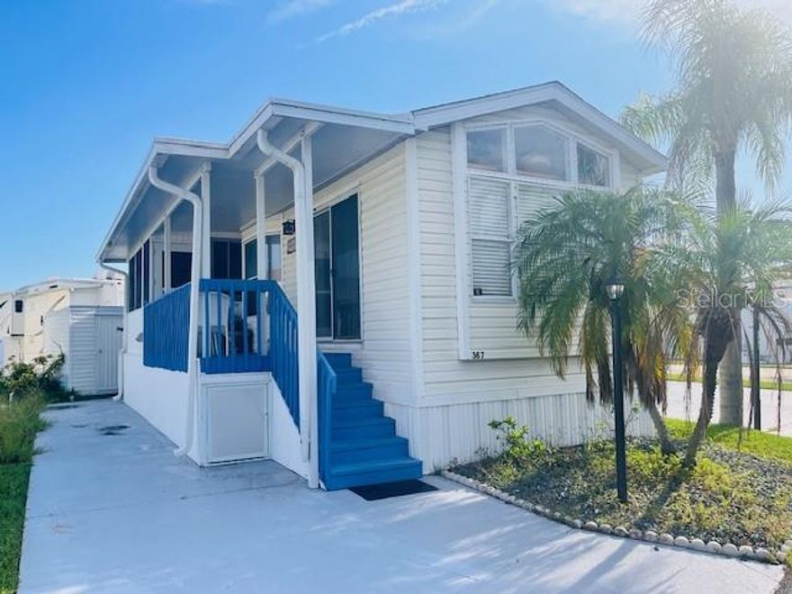 Welcome to this charming and well-maintained 1-bedroom, 1-bath home located in Palmetto - with a great location just a couple minutes to interstate. This is the most affordable housing in Manatee County! This community offers one of the lowest HOA fees around for a co-op manufactured home park at just $425 per quarter, which includes your water, sewer, and trash services. HVAC new in 2022, Fridge 2023, home has 2" blinds throughout, all appliances stay, furnished and turnkey! Vaulted ceilings, shed for extra storage. Bonus room off primary bedroom. Covered deck/porch area. Residents enjoy access to a clubhouse, heated pool, tennis courts, and pickleball, all within the security of a gated neighborhood. This is an incredible opportunity to enjoy an affordable Florida lifestyle in a vibrant, amenity-rich 55+ community.