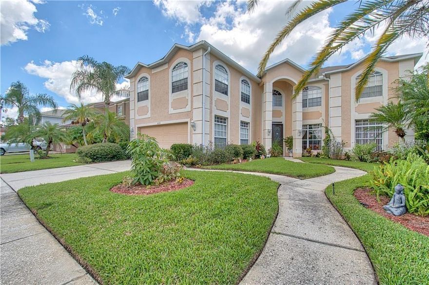 Beautiful and spacious home located in desirable community The Eagles. This 5 bedroom plus a game room, home was renovated 3 years ago: Kitchen, granite, appliances, cabinets. Laminate wood floors in kitchen, living, dining room. This home has a very popular floor plan with generously sized rooms throughout. Entertainment options are endless with formal living and dining room, family room overlooking a peaceful pond, screened porch. The oversized beautiful and very open kitchen with center island, generous wood cabinetry and granite counter tops,stainless steel appliances, and breakfast bar. Downstairs has a bedroom with a bathroom. Upstairs is the large master suite with it's own sitting area,the master bathroom has dual sinks, large soaking tub and a separate shower.There are three additional bedrooms upstairs and a shared bathroom with dual sinks. The Eagles has 2 gated entrances, 24 hr roving security, 2 golf courses, park & playground, clubhouse, tennis and basketball courts.