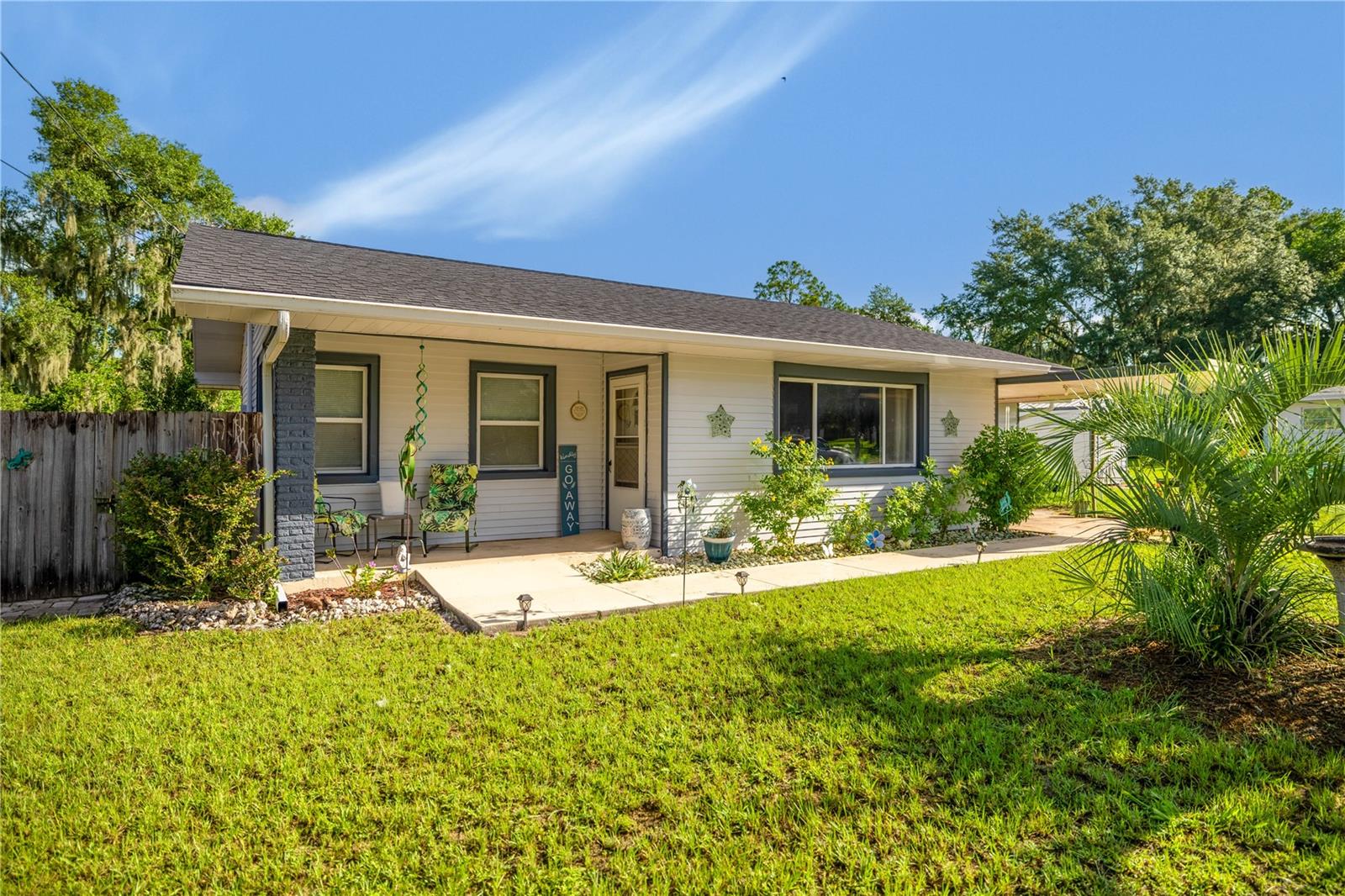 Under contract-accepting backup offers. Welcome to this well kept 3 bedroom 2 bathroom home on an oversized corner lot, in a quiet neighborhood, with no HOA. Originally a 2 bedroom, the garage has been converted to a third bedroom, offering extra space and flexibility. This home is handicap accessible and features recent updates, including a brand new roof (2024), a 2018 A/C, and fresh paint inside and out. Located right off Henderson Lake and just 5 minutes to downtown Inverness, the fully fenced backyard features a gazebo great for relaxing or entertaining. Just a short walk to lake access, this home is move in ready and in a great location!