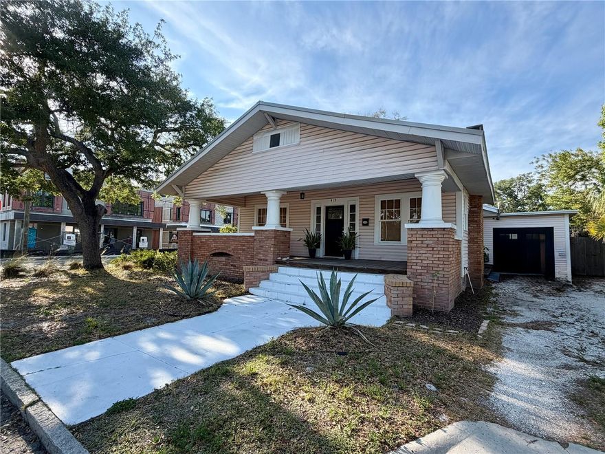 419 W Park Avenue presents a high-value redevelopment opportunity in one of Tampa’s most coveted and rapidly growing neighborhoods. This property is situated on a 0.2-acre corner lot, with 132 feet of frontage on North Boulevard and rear alley access. It is zoned RM-16, offering valuable versatility, while safely nestled in flood zone X, and mere blocks from the Riverwalk and Armature Works. It even enjoys views of the downtown skyline. 

The surrounding area is experiencing significant transformation, with nearby new construction single-family homes topping $3M and townhomes approaching $2M per unit. With strong demand and continuing growth, this location offers exceptional upside potential. Notably, the property is not located within a historic district, simplifying the development process.

While the true value lies in the land and its redevelopment potential for highest and best use, the existing 1924 bungalow offers immediate utility. The 3-bedroom, 2-bath home is well-maintained, featuring a spacious fenced backyard, inviting front porch, and an attractive interior layout, making it ideal for rental income during planning and permitting. 

With the recent groundbreaking of the West River BUILD Project, this area is poised for continued growth and appreciation. Don’t miss this opportunity in fantastic Tampa Heights. Survey and soil test available upon request.