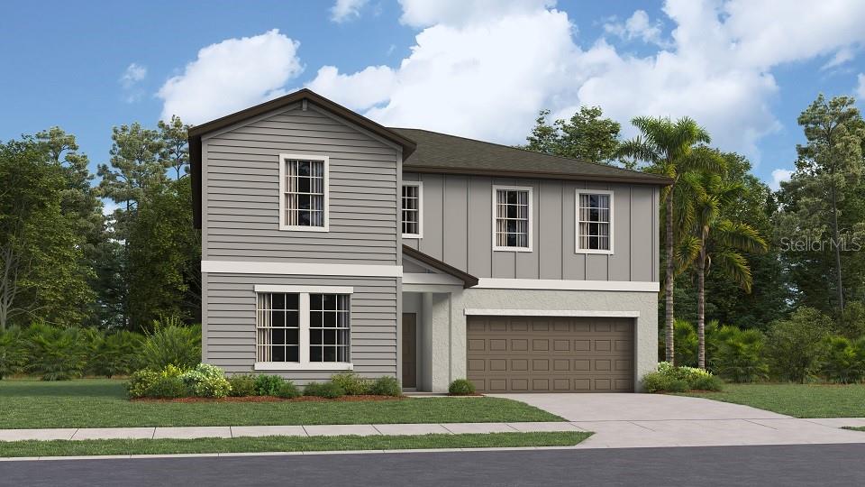 Under Construction. BRAND NEW HOME -
This single-family home boasts five bedrooms across two stories. A versatile flex room sits off the foyer and a modern open-concept design brightens the kitchen, dining room and family room. The sprawling owner’s suite enjoys privacy on the ground floor with a full-sized bathroom and walk-in closet, while the remaining four bedrooms and spacious loft are upstairs. Interior photos disclosed are different from the actual model being built. Two Rivers is a masterplan community offering brand-new homes for sale in Zephyrhills, FL. Homeowners will have access to future family-friendly amenities, such as a swimming pool, clubhouse, playground, sport court, and trails. Located nearby are great shopping opportunities at the Tampa Premium Outlets and the Shops at Wiregrass, entertainment at KRATE and endless dining options throughout the city.