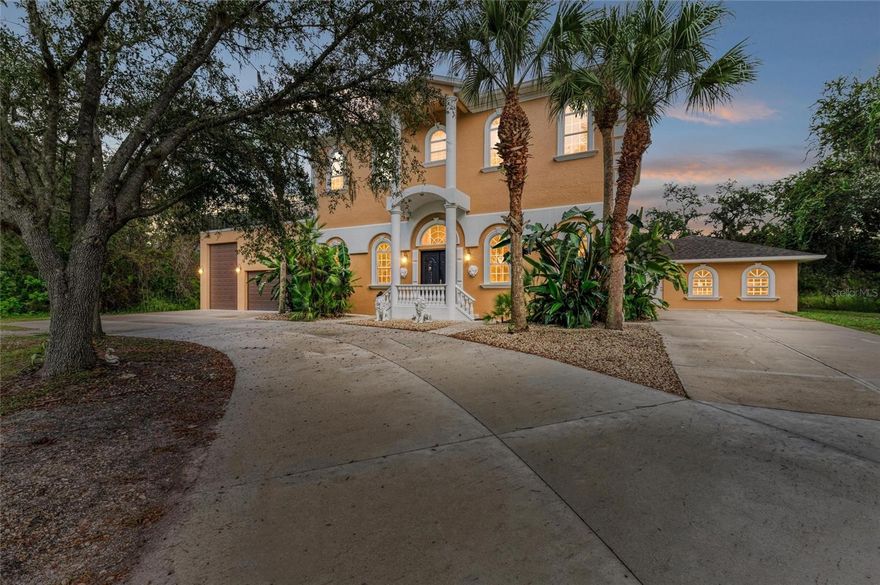 NO DEED RESTRICTIONS | SOLAR | NEW ROOF| TRAVERTINE HEATED POOL & SPA | RV GARAGE | 8 ACRES | 5-MINUTES TO TOWN!

Rare opportunity to own a one-of-a-kind estate offering over 5,700 sq. ft. of living space on more than 8 private, wooded acres—just minutes from town, and only 1-mile to Lorraine & Fruitville Rd.  NO HOA & NO Deed Restrictions!  Hi & Dry NO FLOOD INSURANCE, NO WATER BILL, BARELY AN ELEC BILL with OWNED SOLAR PANELS.

This custom 2-story home features 4 Spacious Bedrooms, could easily be 6-BEDROOMS, with the 2-BONUS ROOMS, or divide the 24-ft Guest Bedroom in two.   There is ALSO an attached IN-LAW SUITE—ideal for MULTI-GENERATIONAL LIVING. Soaring 15-ft CEILINGS on BOTH FLOORS create a GRAND & EXPANSIVE feel throughout. The GREAT ROOM centers around a stunning CORAL STONE FIREPLACE and flows into a large entertainment room with wet bar and views of the pool.  There is a HUGE 1500SQFT ROOFTOP OUTDOOR CONCRETE SUN-DECK FOR ALL YOUR ENTERTAINMENT NEEDS, along with a COVERED, SCREENED, 2nd-Flr BACK PORCH to kick back, sip your drinks and enjoy your PRIVATE OASIS!

Enjoy the outdoors in your resort-style TRAVERTINE POOL & SPA, complete with ZERO-ENTRY SUN-SHELF, Firepit Area, and plumbing for 
an outdoor pool bath & shower. The attached 6-CAR GARAGE or RV BAY offers reinforced concrete construction, two 50-amp plugs, and doubles as a Hurricane Shelter. 

Built with BLOCK CONSTRUCTION on BOTH FLOORS, the home includes a BRAND-NEW SHINGLE ROOF in JUNE 2025, 64-OWNED SOLAR PANELS, and INVESTORS -- PRICED BELOW RECENT APPRAISAL NOW 
SUPER PRIVATE 8 WOODED ACRE SETTING.  This ACREAGE property allows up to 3 STRUCTURES FOR THIS SITE!