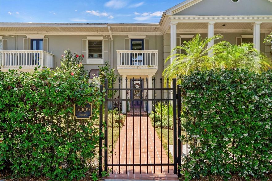 Don’t miss a rare opportunity to own one of the most unique and versatile townhomes in South Tampa.

Located in the boutique community of Elberon Place, this residence is one of just four thoughtfully designed units centered around a tranquil, shared garden setting—offering a level of privacy and charm that’s increasingly hard to find.

What truly sets this property apart is a feature almost unheard of in South Tampa townhomes: a detached garage with a large, fully updated apartment above. With its own private access, full kitchen, living space, bedroom area, and full bathroom, this separate space is ideal for guests, extended family, a private home office, or a dedicated retreat—adding a level of flexibility rarely found in similar properties.

Inside the main home, you’ll find hardwood flooring, custom finishes, and beautifully updated bathrooms throughout. The chef’s kitchen is both functional and impressive, featuring double ovens, three pantries, and Cambria quartz countertops—perfectly suited for both everyday living and entertaining.

Designed for true indoor/outdoor living, the screened courtyard flows seamlessly from the main living area, filling the home with natural light and creating a private space to relax or host. Upstairs, the primary suite offers a balcony overlooking this serene setting, along with a unique catwalk connection to the garage apartment—adding both character and convenience.

Additional highlights include four total parking spaces, a gated rear entry shared only by a small collection of residences, and a peaceful setting just minutes from Bayshore Blvd, Ballast Point, top dining, and shopping.

While the detached apartment is not permitted to be rented separately, the property as a whole can be rented with minimal restrictions, offering excellent flexibility for future use.

No history of flooding.