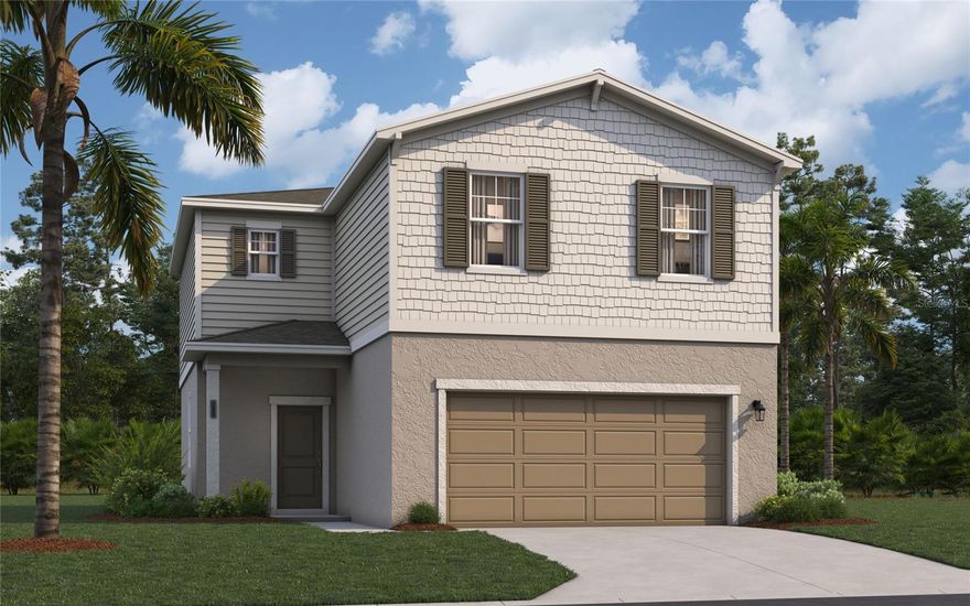 One or more photo(s) has been virtually staged. Under Construction. Avalon Park Tavares is a quaint live-work-play community featuring tree-lined streets, waterways, and the charm of a small-town lifestyle. Stanley Martin Homes offers affordable living and modern design, combining comfort and style with the timeless appeal of this unique neighborhood. As part of this 155-acre community, homeowners will enjoy commercial and recreational spaces focused on the health and well-being of its residents. Nestled in the serene landscape of Lake Hermosa, Avalon Park Tavares combines a lifestyle where homeowners feel connected to their neighbors and involved in their community. Market Street will be the center of it all, where shopping, dining, and recreational options will abound. Not limited to Market Street, Avalon Park Tavares will offer acres of parks, walking trails, lakes, and more.
Welcome to the Cortez II, a beautifully designed two-story single-family home that seamlessly blends functionality with modern living. With a generous layout of 1,876 square feet, this residence features four spacious bedrooms and 2.5 baths, making it an ideal choice for families or those who enjoy entertaining. The heart of the home is the modern kitchen, which boasts a large island with seating, perfect for casual meals or gatherings. The kitchen flows effortlessly into the great room and dining area, creating an inviting space that extends to a back patio, ideal for outdoor relaxation and entertaining. Upstairs, the Cortez II offers a thoughtful arrangement of bedrooms that cater to various lifestyle needs. The primary suite is a true retreat, complete with a generous walk-in closet and an en-suite bath featuring dual vanities and a linen closet. Adjacent to the primary suite, one bedroom can serve as a cozy nursery or a productive home office, while two additional bedrooms at the front of the home are separated by a loft, providing privacy for older children or guests. A full bath with dual sinks and a conveniently located laundry room with a sink enhance the home's practicality. *Photos are from a similar home.