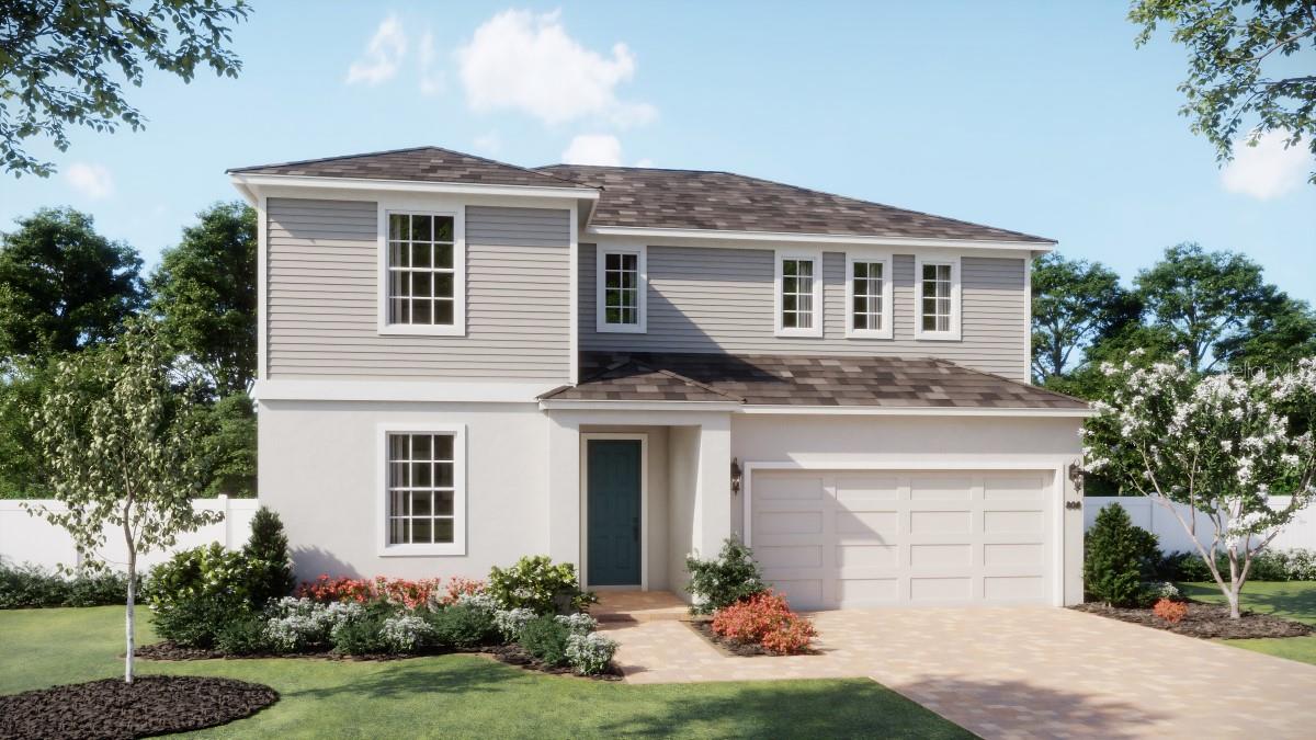 Under Construction. Introducing the stunning Alexandria plan—a beautifully designed, open-concept home featuring 4 spacious Bedrooms, 3.5 Baths, a 2-car garage, and a dedicated Study just off the impressive two-story Foyer. The dramatic Great Room with soaring ceilings flows seamlessly to the expansive covered lanai, perfect for indoor-outdoor living. Gorgeous tile flooring enhances the main living areas on the first floor, while the gourmet Kitchen is a chef’s dream with 42" cabinets with crown molding, quartz countertops, center island with quartz waterfall, corner pantry, and stainless-steel appliances including cooktop and built-in oven. The first-floor Primary Suite offers a serene retreat with a spa-like en-suite bath including walk-in shower with upgraded wall tile surround, and spacious walk-in closet. Upstairs, enjoy additional entertainment space with a Media Room and Game Room. Curb appeal shines with attractive landscaping and a brick paver driveway and lead walk, making this home as inviting outside as it is inside. Future Community amenities will include pool, playground, cabana, dog park, walking trail, and access to nearby equestrian trail. Community is conveniently located near Shopping and Dining, with easy access to major thoroughfares.