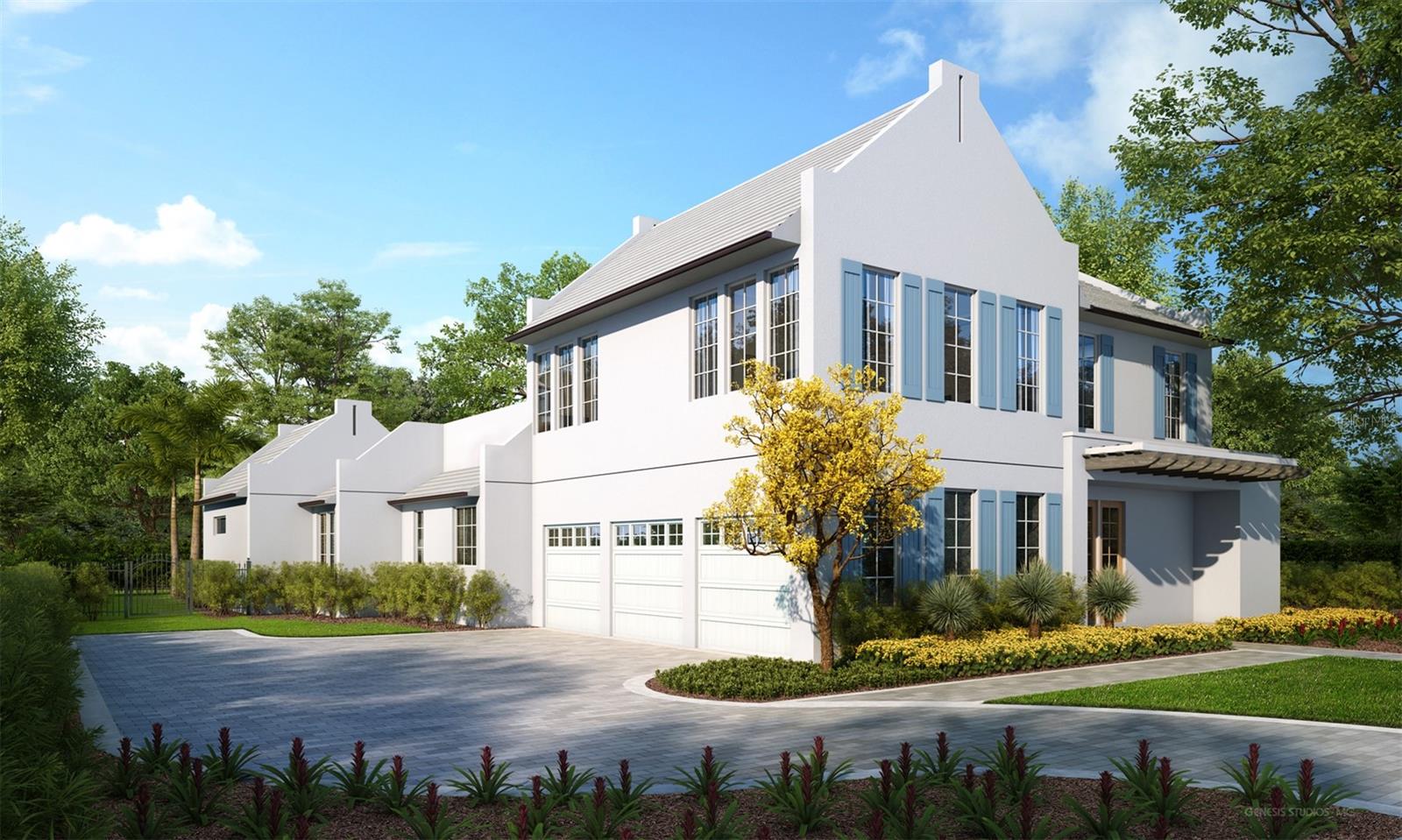 Under Construction. Welcome to this exquisite Alys Beach–inspired residence, thoughtfully crafted by FG Schaub Custom Homes.
A stately paver driveway welcomes residents and guests to a spacious motor court, setting the tone for the elegance that awaits inside this 4,944 square foot, two-story masterpiece. Featuring five bedrooms, five full bathrooms, and two half bathrooms, the home is designed for both comfort and sophistication. Natural light pours into the expansive foyer, flowing effortlessly into a bright, open gallery that connects the heart of the home. The chef’s kitchen is a true showpiece, including a large quartz island, paneled, Thermador appliances, a stainless steel and brass La Cornue freestanding dual-fuel range with a custom hood, a 45-bottle under-counter wine cooler, in-island ice maker, and a walk-in pantry with ample storage.
The first-floor primary suite is a private retreat, offering a spacious dressing room with custom built-in cabinetry and a spa-inspired bathroom with dual vanities, private water closet, a freestanding tub and an oversized walk-in shower. A versatile flex suite with an en-suite bath and walk-in closet is also located on the main level, ideal for guests or multi-generational living. The dining room is perfect for hosting gatherings, while the adjacent great room—complete with an electric fireplace and views of the pool—serves as the home’s true centerpiece. Sliding doors lead to the transitional room, a standout space featuring a fully equipped summer kitchen and electronic rollaway screens—blurring the line between indoor and outdoor living. The outdoor area is designed for both relaxation and entertaining, with a sparkling pool featuring a sun shelf, spa and outdoor shower, surrounded by a spacious patio perfect for enjoying the Florida lifestyle.
Function meets design in the first-floor laundry room and mudroom, outfitted with custom built-ins, and leading to a three-car garage with pristine epoxy flooring, EV charger and Get Lit LED lighting. Upstairs, you’ll find three additional generously sized bedrooms, each with its own en-suite bath and walk-in closet, surrounding a central activity space ideal for a media room or lounge.
This home’s exceptional energy efficiency is enhanced by spray foam insulation and low-E, Andersen windows throughout.
Interior selection book available upon request.