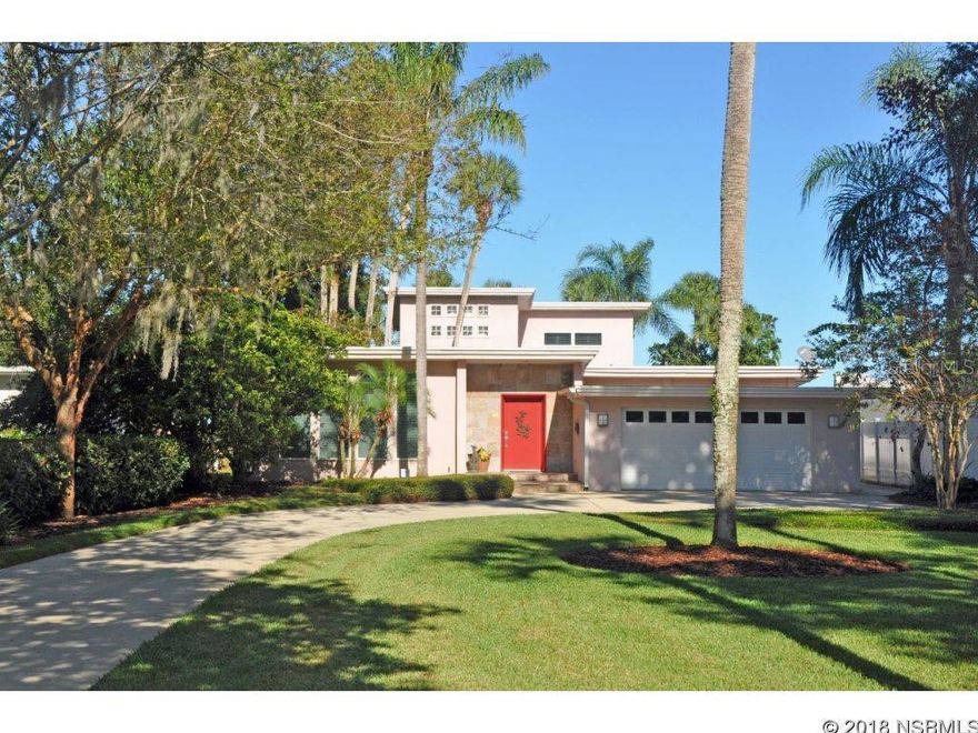 Renovated riverfront mid-century modern with pool, boathouse & dock in great downtown location.  Each bdrm has private bath. Extensive use of wood, porcelain tile & marble. Casement windows bring the outdoors in.  Unique floorplan features formal & informal living areas.  Large livingroom with windows overlooking both the deep front yard & private courtyard, too.  Dining room has built in buffet with marble dry bar. Kitchen features natural gas stove, stainless, granite, large pantry, glass cabinetry & breakfast bar overlooking the adjoining family room with tall glass doors providing great vistas of the pool & waterfrontage beyond.   First level east suite has Murphy bed in adjoining office with great riverviews.  Overlooking the courtyard is a small private library that also serves as the private entrance to the stairs that lead to the spacious master suite with great riverviews, private deck & large bath with lots of cabinetry, whirlpool tub & separate steam shower.  Extensive use of plantation shutters.  Most of the windows are double pane.  The main part of roof & all 3 HVAC systems were replaced in 2014.  Salt pool & spa heated with propane gas & solar.  Water heater is solar & backed-up by electric.  Oversized laundry room has plenty of storage space.    Backyard is fenced.  Pool is surrounded by pavers & lush landscaping with nice elevation from which to spot dolphin, manatee & heron.  See to appreciate all this unique property offers. ;Water: City