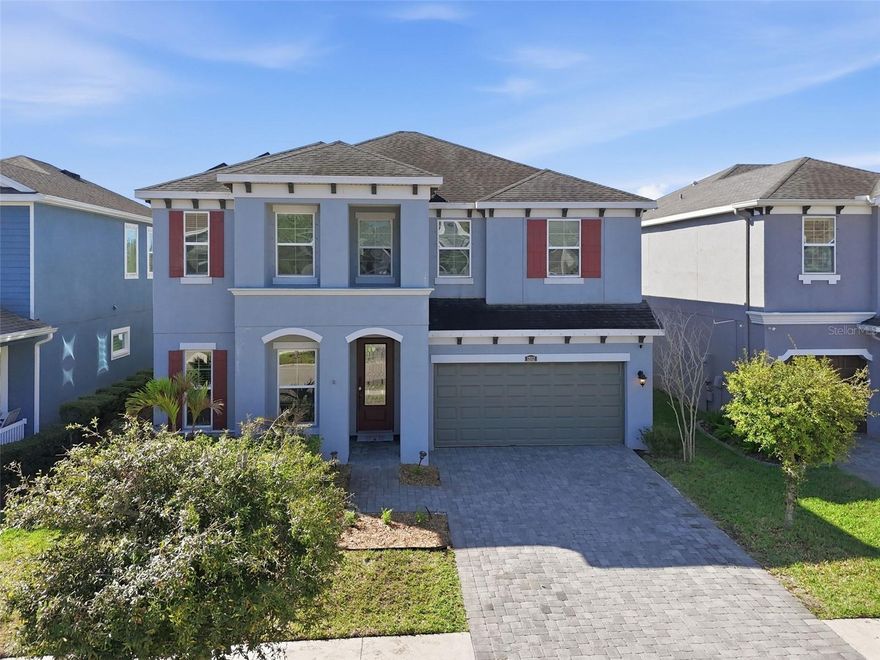 Welcome to this beautifully maintained four-bedroom, three-bathroom, PLUS office, two-story located in the gated community of Woodland Preserve in Tampa. Built in 2018 and situated on a quiet cul-de-sac within this exclusive 29-home neighborhood, this spacious residence offers approximately 2,827 square feet of thoughtfully designed living space along with energy-efficient solar panels, to be paid off at closing! A welcoming foyer entrance leads into a bright, open floor plan featuring wood-look tile flooring throughout the main level. The light-filled living room includes an electric fireplace and an updated ceiling fan, creating a comfortable gathering space that flows seamlessly into the kitchen. The kitchen is designed for both functionality and entertaining, highlighted by an impressive 9x5 island with pendant lighting, granite countertops, stainless steel appliances, and an updated backsplash. Abundant cabinetry provides excellent storage and organization. The home also features a whole-house 10-stage water filtration system plus an additional reverse osmosis system in the kitchen. Just off the kitchen is a convenient business center workspace that could easily serve as a second home office. The dining area overlooks the backyard, creating a pleasant setting for everyday meals. Located downstairs in a first-floor bedroom and full bathroom, perfect for guests or multi-generational living. Upstairs, wood-look vinyl flooring continues throughout the living spaces, where you’ll find a spacious loft area ideal for a media room and dedicated office, perfect for working from home. The expansive primary suite offers a relaxing retreat with a large walk-in closet and a private en-suite bathroom featuring dual vanities with ample storage, a large glass-enclosed shower, and a private water closet. The additional upstairs bedrooms are nicely sized, each with a walk-in closet, and the secondary bathroom includes a tub/shower combination and a double-sink vanity. Sliding glass doors from the living room lead to a covered patio, perfect for outdoor dining, grilling, and enjoying Florida’s year-round sunshine. The fenced backyard provides space for pets, play, or gardening. Ideally located just 15 minutes from Tampa International Airport and about 20 minutes from St. Pete - Clearwater International Airport, this home also offers convenient access to I-275, shopping centers, parks, golf courses, and a wide variety of dining options. This exceptional property combines modern features in a prime Tampa location - schedule your private showing today!