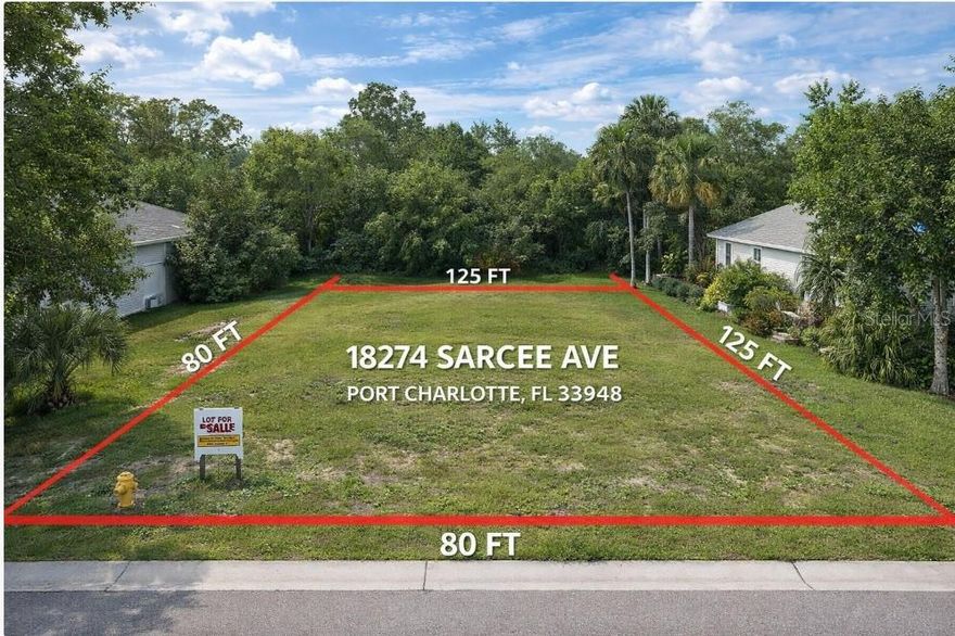 One or more photo(s) has been virtually staged. Ready-to-build residential lot in Port Charlotte! Build your dream home on this 0.23-acre (10,000 SF) parcel with approx. 80’ frontage. Located in Port Charlotte, in an established area with new construction nearby. Convenient access to major roads, shopping, dining, parks, and Gulf beaches/boating lifestyle. Buyer to verify zoning, flood zone, utilities, impact fees, and building requirements.