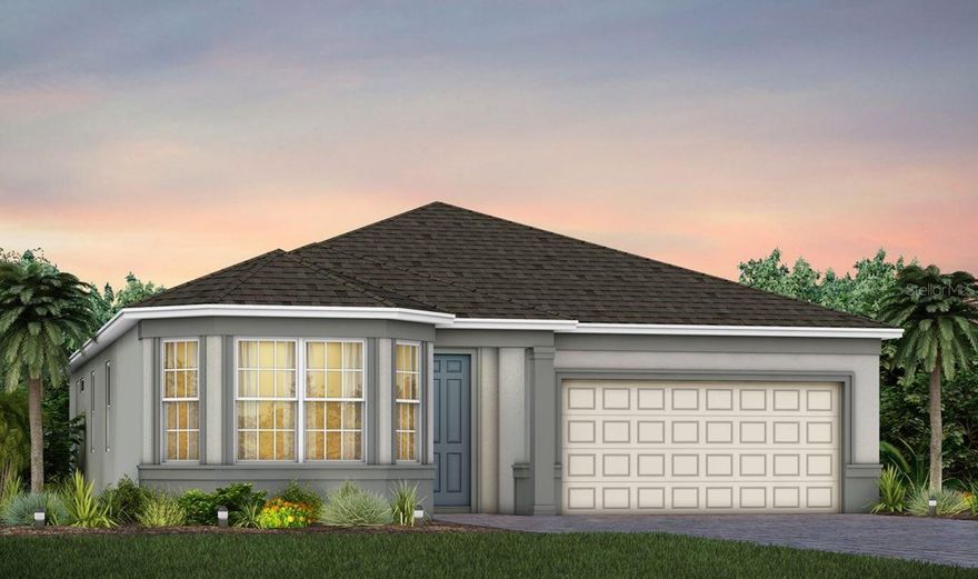 Under Construction. Welcome to Bridgewalk, a new construction community offering single-family homes. Experience the charm and secluded ambiance of this boating community and relish in the ease of reaching Lake Nona's celebrated shopping, dining, and entertainment. Offering a variety of amenities including sports courts, a private boat launch, and more.
Step into the Garnet by Pulte, a single-story home offering 4 spacious bedrooms and 2 beautifully appointed bathrooms. The open-concept layout seamlessly connects the kitchen, café, and gathering room, creating an airy atmosphere. The heart of the home is the chef-inspired kitchen, where white cabinetry meets luxurious quartz countertops. The kitchen boasts a large center island, a convenient storage pantry, and top-of-the-line Whirlpool stainless steel appliances—including a refrigerator. From the kitchen, the Garnet flows effortlessly into the café and gathering room, leading to a covered lanai, making this home ideal for seamless indoor-outdoor living. Retreat to the luxurious owner’s suite, a serene sanctuary with a spacious walk-in closet and an en suite bathroom. Dual vanity sinks, a frameless glass-enclosed shower, and a linen closet complete the tranquil space. The three additional spare bedrooms and bathroom provide ample space for family and guests. Every detail of this home has been carefully curated, from the wood-look luxury vinyl plank flooring throughout the main living areas and owner’s suite, to the plush, stain-resistant Shaw carpeting in the secondary bedrooms and the beautiful tile in the bathrooms and laundry room. Designer-curated finishes elevate every corner of this home, including matte black hardware and plumbing fixtures, 2” faux wood blinds, and Sherwin Williams City Loft Interior Wall Paint throughout. Enjoy the convenience of modern living with a smart thermostat, video doorbell, and LED downlighting. Schedule a tour today!