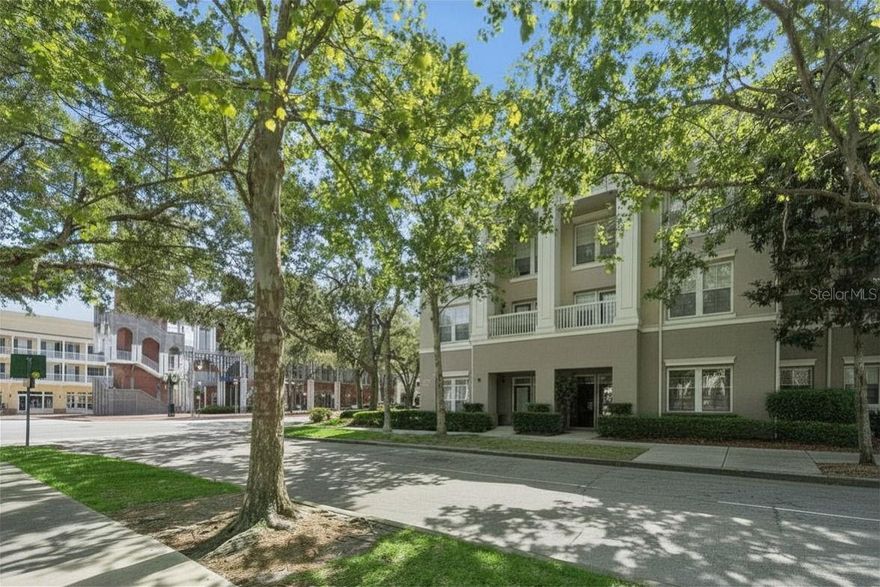 Welcome to one of the best locations in Celebration—right in the heart of downtown! This beautifully updated top-floor 1-bedroom, 1-bath condo is perfectly positioned in the sought-after Hampden building of Water Street Condos, offering both privacy and convenience—just steps from dining, shopping, parks, community events, and everything Celebration has to offer. Inside, you’ll find a light-filled, open-concept living and dining space enhanced by plantation shutters and peaceful views of the picturesque Water Street canal. The kitchen features granite countertops and stainless steel appliances, while recent updates throughout the home include new carpet, fresh finishes, new ceiling fans, and a custom-designed primary closet (2025). The bedroom also features blackout blinds for added comfort. Major systems have been thoughtfully updated, including a new AC system (July 2024) with regular servicing through February 2026, a Nest thermostat, and a hot water heater installed in 2023—offering peace of mind for years to come. Enjoy your morning coffee or unwind in the evening right outside the unit overlooking a charming palm tree-lined courtyard with a fountain, or take in the serene canal views just outside your windows. Located on the top floor, this unit offers added privacy and quiet. The Hampden building is home to the community fitness center and social room, and the condo association has recently repainted the building and replaced the roof within the past two years, further enhancing value and appeal. Lovingly maintained and lightly used as a vacation home (just 4–5 weeks per year since 2020), this property presents a rare opportunity. Most furnishings are negotiable, making it an ideal turnkey second home, investment, or full-time residence. Don’t miss your chance to own a move-in-ready condo in one of Celebration’s most desirable downtown locations!