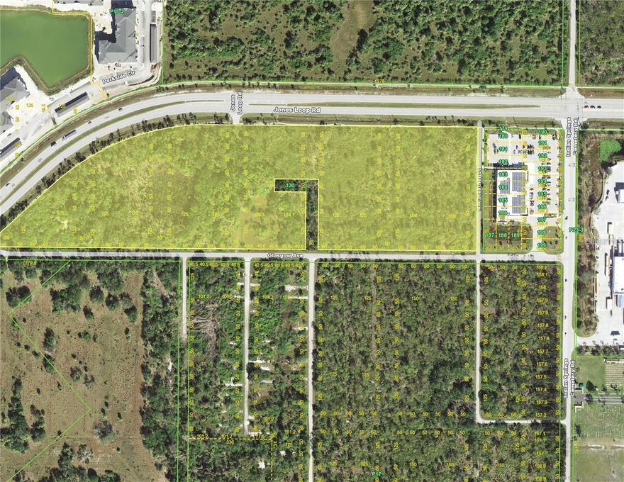 Highly desirable 16 +/- Acres with frontage on Jones Loop Road, with the rear to Glasgow Ave. The property is zoned Highway Commercial within the City limits of Punta Gorda which allows for multiple uses. The site is just West of the Jones Loop/I-75 Interchange Exit, near Walmart Super Center, Aldi Supermarket, Home Depot, as well as a new retail mall, Punta Gorda Station, which is currently under construction and includes confirmed leases for Panera Bread, Chick-fil-A, Chipotle, Aspen Dental, Mattress Warehouse and America's Best. Within the area there will also be upwards of 665 residential homes nearby after D.R. Horton completes their two developments that are currently under construction.