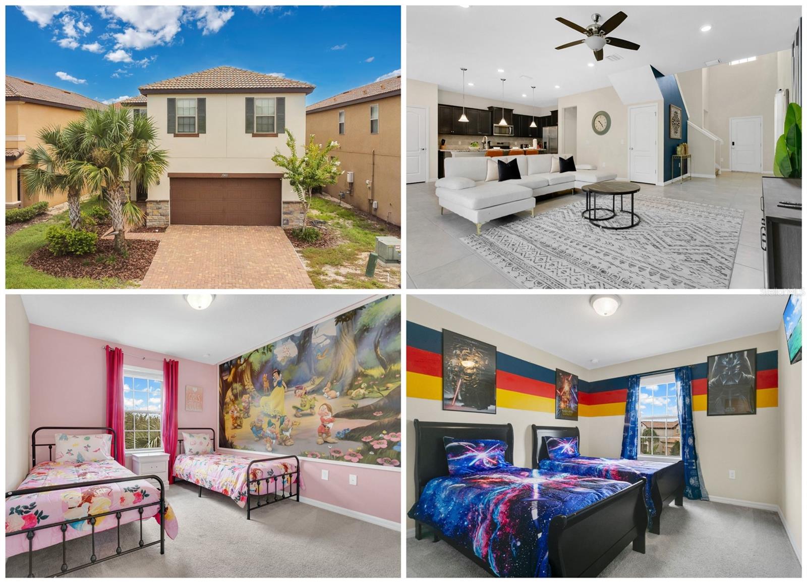 Great Value on a Beautiful 5-Bedroom Pool Home in Solterra Resort!
Welcome to this like-new, fully furnished vacation home built in 2018, located in the sought-after Solterra Resort—one of Central Florida’s most popular vacation destinations near Orlando’s world-famous theme parks.
This spacious and tastefully decorated home comfortably sleeps up to 10 guests. The first floor features a convenient guest bedroom with a charming beach theme and a full bathroom—perfect for multigenerational stays. Upstairs, you'll find an oversized owner’s suite, an additional en-suite bedroom, and two themed guest rooms (Princesses and Star Wars) that will delight guests of all ages.
The open-concept kitchen boasts granite countertops throughout, stainless steel appliances, a gas stove, kitchen island, and a dining area that flows into an elegant and vibrant living space—ideal for entertaining. Sliding doors lead to your private pool and patio area, offering the ultimate Florida lifestyle.
As part of the Solterra Resort, homeowners and guests enjoy access to world-class amenities including a resort-style pool, lazy river, water slide, cabanas, tennis and volleyball courts, walking trails, fitness center, clubhouse, and Café Sol bar & grill—all surrounded by swaying palm trees and sunny Florida skies.
Located just minutes from Walt Disney World, Universal Studios, SeaWorld, and Orlando’s top attractions. Whether you’re looking for a full-time residence, vacation getaway, or income-producing short-term rental (Airbnb, VRBO, etc.), this home offers it all.
HOA fees include lawn care, basic cable, high-speed internet, and daily trash pickup.
Don’t miss your chance to own a piece of paradise in one of the most desirable vacation communities in the world!