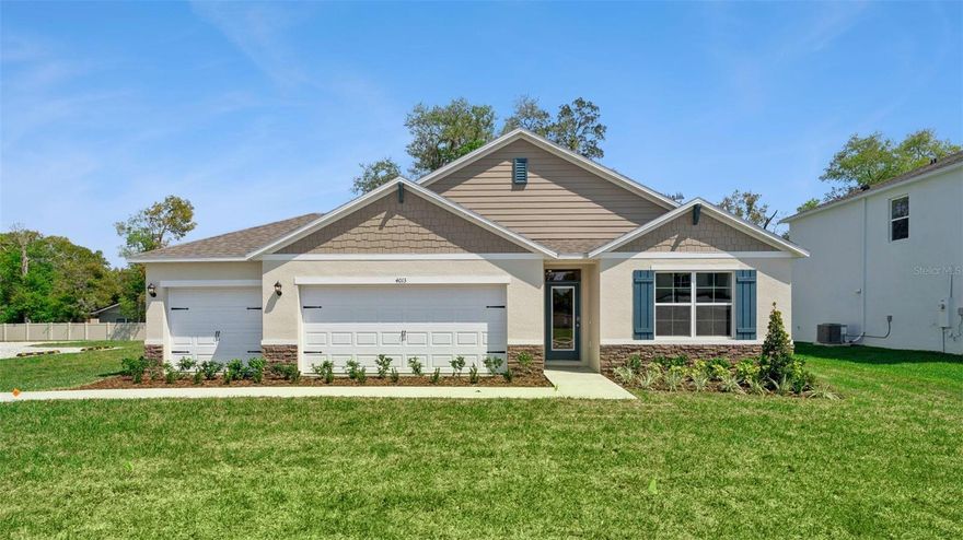 Under Construction. Bradbury Estates presents the Cali. This all concrete block constructed, one-story layout optimizes living space with an open concept kitchen overlooking the living area, dining room, and outdoor lanai. Entertaining is a breeze, as this popular single-family home features a spacious kitchen island, dining area and a spacious pantry for extra storage. This community has stainless steel appliances, making cooking a piece of cake. Bedroom one, located in the back of the home for privacy, has an en suite bathroom with a double vanity, spacious shower/tub space as well as a spacious walk-in closet. Towards the front of the home two additional bedrooms share a second full bathroom. Across the hall you will find a fourth bedroom. This home features a space to fit all your needs. Like all homes in Bradbury Estates, the Cali includes Smart home technology package which allows you to control your home with your smart device while near or away. 
*Photos are of similar model but not that of exact house. Pictures, photographs, colors, features, and sizes are for illustration purposes only and will vary from the homes as built. Home and community information including pricing, included features, terms, availability and amenities are subject to change and prior sale at any time without notice or obligation. Please note that no representations or warranties are made regarding school districts or school assignments; you should conduct your own investigation regarding current and future schools and school boundaries.*