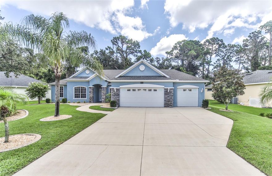 This beautifully cared for home located in the gated community of the Verandas features 4 bedroom, 2 bathrooms with a den. This peaceful community is made up of only 33 homes in the heart of New Smyrna Beach. It's a short walk or a quick golf cart ride to Sugar Mill Country Club! The front of the home has stone accents and a lush, landscaped yard. Huge kitchen with all new stainless-steel appliances makes for the perfect spot for entertaining and family dinners. New A/C 2019. Newer roof. Through the living room sliders, out to the screened in paver patio you will find a solar heated saltwater pool, perfect for relaxing after a hot day. Master bedroom has two walk-in closets and a whole home surround sound system. The oversized 3 car garage will hold all your toys and tools. This quaint neighborhood is one of the best kept secrets in New Smyrna Beach. ;Water: City