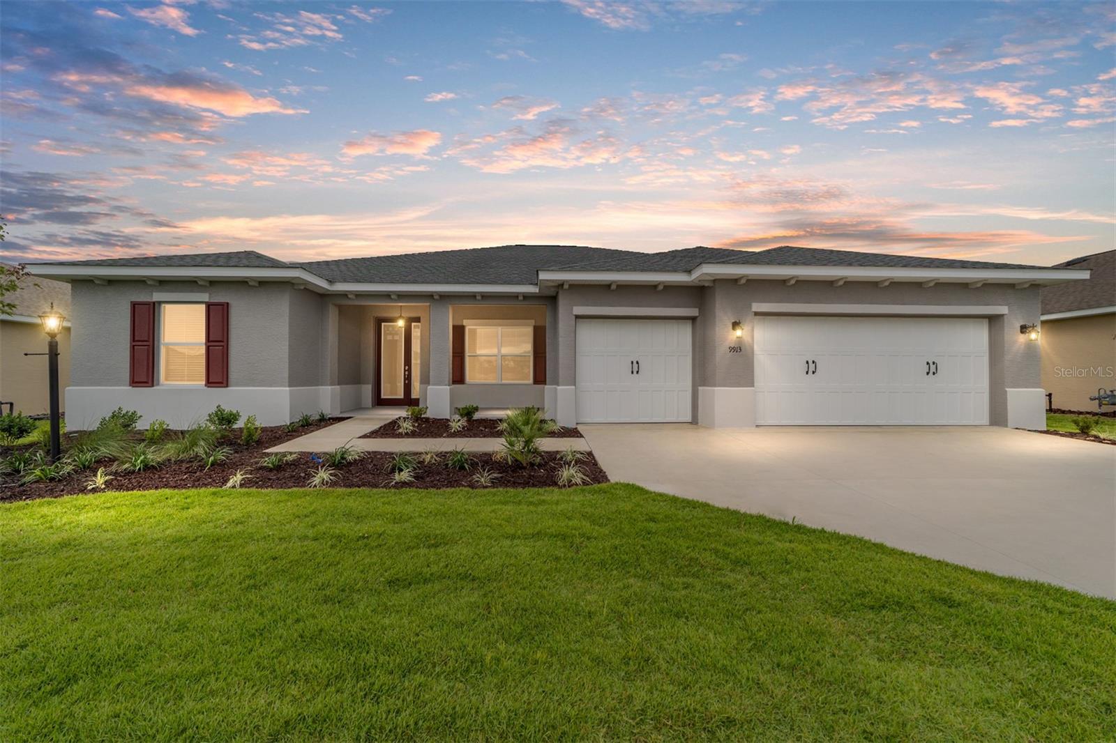 New Construction Beatrix Model located in the desirable Longleaf Ridge neighborhood of On Top of the World! This beautiful home features 2 bedrooms, 2 bathrooms, a 2-car garage plus golf cart garage, and over 2,100 sq. ft. of living space. The open floorplan offers tile flooring throughout, tray ceilings, and a split bedroom layout for added privacy. A versatile flex room is located at the front of the home — perfect for a home office or den. The kitchen boasts stainless steel appliances, premium white cabinets with crown molding and under-cabinet lighting, quartz countertops, an elegant backsplash, and a large center island with seating. The dining area features sliding glass doors that lead to the screened lanai, perfect for enjoying Florida’s indoor/outdoor lifestyle. The spacious primary suite includes a tray ceiling, double vanity with quartz countertops, a linen closet, a zero-entry tiled walk-in shower with a built-in bench, and a large walk-in closet with convenient access to the laundry room. Bedroom 2 offers a generous closet and is adjacent to a full bath with a quartz countertop and tiled tub/shower combination. Enjoy all the amenities and active lifestyle that On Top of the World has to offer in this stunning new home!