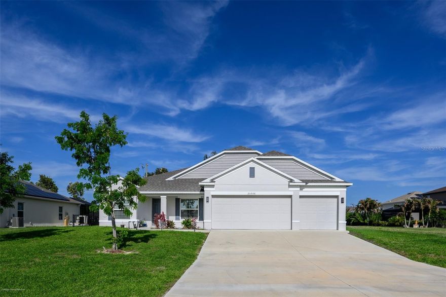 Welcome to your private slice of Southwest Florida paradise in the highly sought-after community of Burnt Store Village! This beautifully maintained home at 25506 Doredo Drive offers the perfect blend of comfort, functionality, and relaxed Florida living.
Step inside to discover a bright and open floor plan designed for both everyday living and entertaining. The spacious living area flows seamlessly into a well-appointed kitchen featuring ample cabinetry, generous counter space, and a convenient breakfast bar—ideal for casual dining or hosting guests. Large windows invite in abundant natural light, creating a warm and inviting atmosphere throughout the home. The split-bedroom layout provides privacy and comfort, with a generously sized primary suite offering a peaceful retreat complete with a walk-in closet and an ensuite bath. Additional bedrooms are perfect for family, guests, or a home office. Enjoy the Florida lifestyle year-round from your screened lanai, overlooking a serene backyard with plenty of room to add a pool. Whether you're enjoying your morning coffee or unwinding in the evening, this outdoor space is sure to become a favorite. Located in a quiet, deed-restricted community, Burnt Store Village offers a park-like setting with walking paths, a community park, playground, and easy access to Burnt Store Marina—the largest deep-water marina in Southwest Florida—featuring dining, boating, golf, and social activities. Conveniently situated just minutes from Punta Gorda, Cape Coral, and major highways, this home provides both tranquility and accessibility. Don’t miss this opportunity to own a piece of paradise—schedule your private showing today!