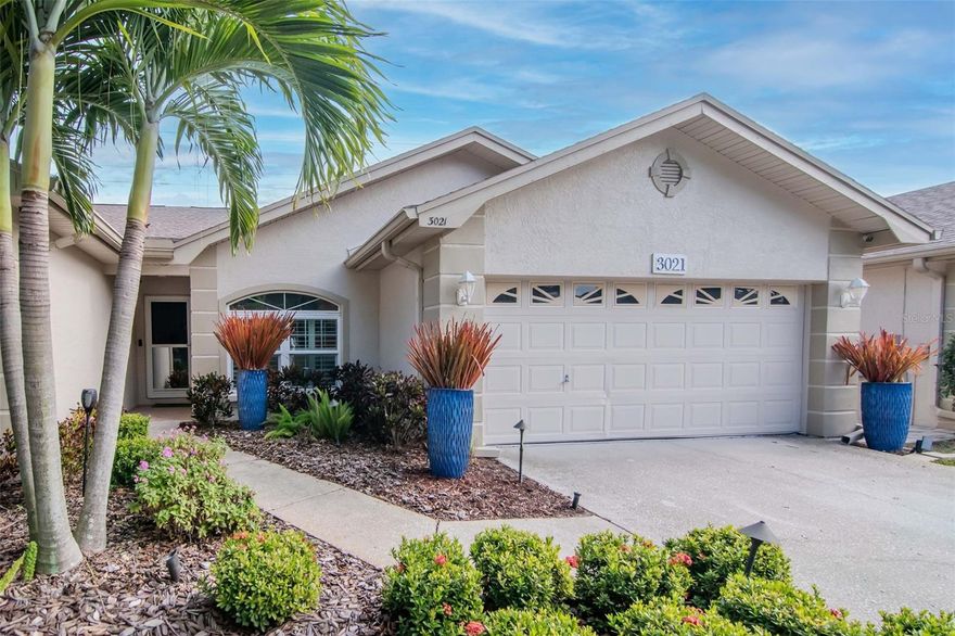 Welcome to this beautifully maintained home in the highly desirable Brookfield community, showcasing true pride of ownership and numerous thoughtful upgrades throughout. Cathedral ceilings and an open floorplan create a bright, spacious feel from the moment you walk in. The upgraded kitchen features newer cabinetry, granite countertops, stainless steel appliances, and a custom rolling island with matching granite. Luxury vinyl plank flooring flows throughout the home, complementing the generous great room with skylights and plantation shutters. Both bathrooms have been tastefully updated. The master bath offers dual sinks along with custom built-in drawers and cabinetry for excellent storage. Enjoy a screened-in lanai equipped with a hurricane-rated roll-down shutter for comfort and storm protection. The private fenced backyard features an impressive custom paver design, privacy palms and bamboo, exterior lighting, and low-maintenance candlestick planters—creating a stunning evening retreat. Additional paver work with a French drain runs along the side of the home to the back gate, providing clean and easy access to the backyard. All hurricane-rated windows were installed in 2018, and the roof was replaced in January 2024 for added peace of mind. The large master suite includes a walk-in closet outfitted with IKEA custom built-ins, with matching built-ins in the second bedroom. The third bedroom works perfectly as an office, den, or nursery. Inside laundry room included. The garage is equipped with extensive built-in cabinetry, durable modular tile flooring, pull-down attic access, and attic lighting. The home is also wired for exterior security cameras. Brookfield offers excellent amenities including two community pools (one heated), tennis/pickleball courts, and a clubhouse—all with a low HOA of $310/month. A well-kept, move-in-ready home in a sought-after location—don’t miss this one.