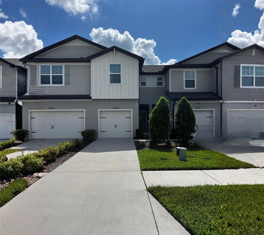 One or more photo(s) has been virtually staged. Welcome to Oakstead, a gated community in desirable Land O’ Lakes! Built in 2021, this beautifully maintained Pulte Fraser model townhome offers 2 bedrooms, 2.5 bathrooms, a spacious loft, and a 1-car attached garage, all with peaceful conservation views. The open-concept floorplan features a modern kitchen with granite counter top,stainless steel appliances, stylish cabinetry, and seamless flow into the living and dining areas-perfect for everyday living and entertaining. Durable tile flooring enhances the main level, while upstairs offers both bedrooms, 2 bathrooms plus a convenient laundry closet with washer and dryer included.  Fabric hurricane shutters provide added convenience. Guest parking is nearby for visitors. Conveniently located with easy access to I-75 and Veterans Expressway, and just minutes from shopping, dining, and top-rated schools. This move-in ready townhome offers modern, low-maintenance (low HOA covering gate, maintenance exterior/ground), and no CDD living in a prime location.