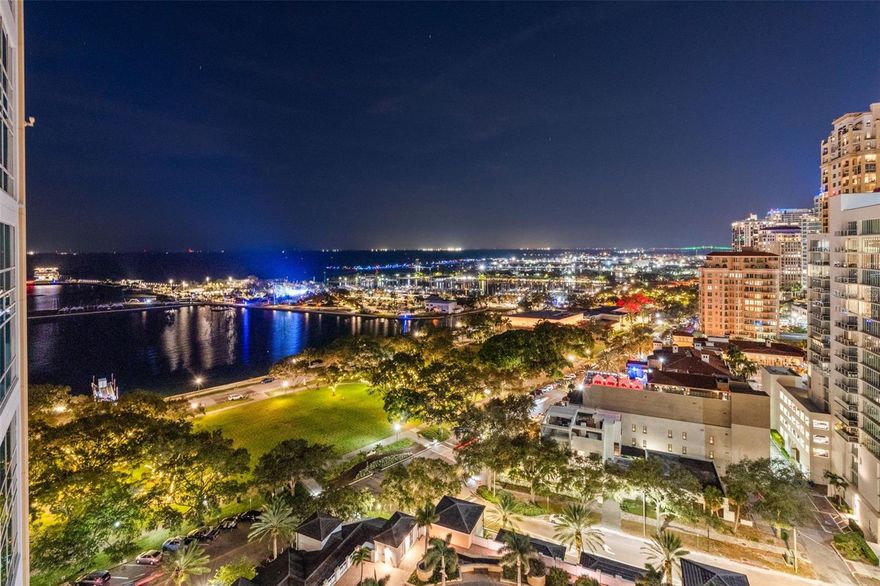 The 18th-floor home provides a breathtaking panorama of Tampa Bay, the St Pete Pier, Albert Whitted airport, and our lively downtown. Spread across 2396 square feet, this condo is spacious and inviting, featuring three bedrooms, three full bathrooms and a den. As you step off the secure elevator into your private foyer with double doors, you are quickly engaged by the captivating view.