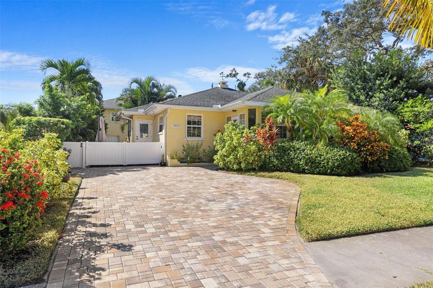 Location – Location --  2 HOUSES FOR THE PRICE OF 1. Quaint Clearwater neighborhood is a short golf cart ride from downtown Dunedin. Walk to Edgewater Drive where the sunsets never disappoint. New brick pavers lead to the main 2 bed 1 bath home (Approx 1200 Sq Ft)  with a gorgeous kitchen remodel featuring high quality soft close cabinetry. Light and bright abounds with, White quartz counters, White subway tile, pretty mosaic tile under the stainless kitchen hood and a farmhouse sink. Special attention was given to providing ample storage including a pantry. A large kitchen island with coordinating cabinets sits between the kitchen and the living room in this open floor plan. Original hard wood flooring flows throughout. The living room has the coolest white bead board ceiling which opens to the sunroom/Entryway, separated by custom see through shelving. All the interior doors are frosted glass. The bathroom has been upgraded as well with a new vanity and white subway tile. The 2 Bedrooms are situated in the back of the main home boasting crown molding. It is an old world feel with tastefully done modern touches. The 2nd unit (504 Sq Ft) is above the Detached 2 car garage facing the landscaped yard completely enclosed with white vinyl fencing. The gate opens to allow a car through to the garage. There is a peek at St Josephs Sound from the porch. 

This adorable unit is a 1 bedroom, 1 bathroom with an open concept kitchen/living room and an amazing closet/dressing room. This unit can provide added income, it is currently leased, and the tenant would like to stay. This location is a must see to be appreciated. Set back off the street with lush landscaping. Live in the main house and lease out the back unit. Both units have a little peek at the water. Recent kitchen and bathroom renovation. PAVERS installed 2021, AIR CONDITIONER  2024, WINDOWS AND DOORS 2014. There is a voluntary neighborhood association that organizes occasional get togethers.


Situated 1 house from Edgewater Drive Where the sunrises and sunsets are spectacular.  The property is NOT in a flood zone.   1.2 miles / 30-minute walk or short golf cart ride to enjoy all Delightful Dunedin has to offer. 30 Minutes from Tampa International Airport, 15 minutes from Famous Clearwater Beach and 30 minutes to St Petersburg.
