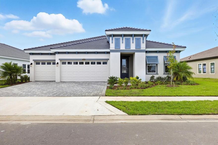 Under Construction. This Biscayne I is currently under construction and will be ready Aug / Sep 2025! This home features Sonoma Duraform Stone cabinets, Frost Whte MSI Quartz counter-tops, Polaris Plus LVP flooring, and more. The Biscayne is a wonderful open living floorplan, while providing seclusion for the owner’s retreat and secondary bedrooms. The heart of the home is the combined grand room, gourmet kitchen and casual dining with access to the outdoor living with its large covered lanai. Further, the 12-foot ceilings in the foyer, grand room and kitchen complement the open design. The owner’s retreat features walk-in closets and a luxurious master bath with garden tub and walk-in shower. This flexible floorplan offers you a variety of options including formal dining or den, pool bath, sunroom and extended lanai. Located in fast-growing Pasco County, Mirada homebuyers soon will enjoy a unique 15-acre man-made lagoon, the largest in the country! Mirada Lagoon connects residents with an amazing beach environment right in their own community to swim, kayak, paddle board and relax. The community’s multi-modal paths conveniently connect neighborhoods to additional amenities like tot lots and dog parks. Nearby services include the Mirada Publix and access to the brand-new Kirkland Ranch Academy of Innovation, opening in 2023. From high-speed action—including super-fast ULTRAFi Wifi--to leisurely strolling or floating, at Mirada you can live life to the fullest. Images shown are for illustrative purposes only and may differ from actual home.