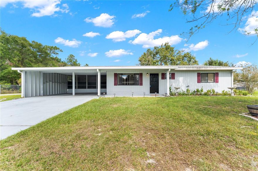 Welcome to this quaint home in Pine Run Estates that features 2 beds, 2 baths, and an 8x23 sun room.  The floors have been recently updated with LVP throughout. The ROOF was replaced in 2017, HVAC in 2022, and water heater in 2022. The kitchen has been equipped with newer appliances and solar tube for added natural light. The primary suite measures 14x12 and features a spacious walk in closet. The en suite has been tastefully updated and features a step in shower. Your second bedroom offers a walk in closet for added storage. Outside you have a 2 car covered carport, storage room, and utility room all off the screened front porch. This property has a fenced corner lot, bring your furry friend! Pine Run Estates is conveniently located right off HWY 200. It is within 3 miles to a super Walmart, Publix, and Timber Ridge Hosptial. You are a short drive to restaurants, shopping, the library and so much more. Pine Run has a low monthly HOA of only $148 that covers cable, trash, and access to the amenities.