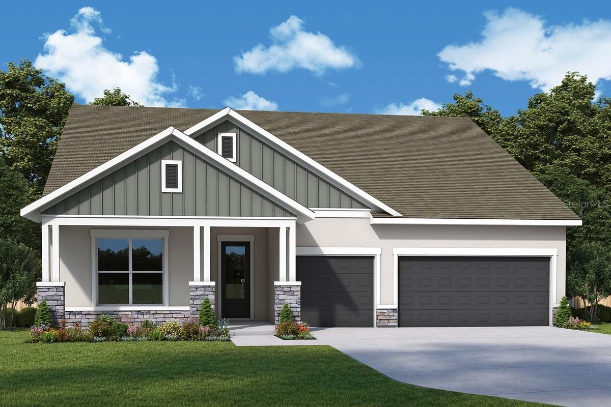 Under Construction. Welcome home to The Borrelli by David Weekley Homes, a beautifully designed floor plan in Chapel Crossings, located in desirable Wesley Chapel, FL with resort style amenities such as a pool with lazy river, clubhouse, fitness center, playground, dog park, and pickle ball courts! Greeted by a charming front porch, the stunning curb appeal is only the beginning of this beautiful home. At the heart of the home, the open-concept kitchen connects seamlessly to the bright dining and family rooms, creating an ideal space for everyday living and entertaining. Featuring white shaker style cabinetry with an accented blue island and a pop of black hardware! Sliding doors lead from the living area to a spacious extended lanai, perfect for enjoying peaceful outdoor moments in Florida’s warm sunshine. A comfortable guest suite with a private bath is conveniently located just off the kitchen with two additional bedrooms and a bath to share! The Owner’s retreat is tucked away to ensure the privacy of your personal oasis. Equipped with a luxurious super shower, the ensuite bathroom will not disappoint! This home qualifies for David Weekley Homes’ top tier warranty service with a 1-2-10 warranty! Set up your private tour today!