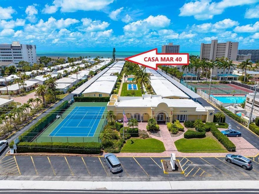 Starting at $255/night! Experience the ultimate beachfront getaway at Villa 40, a beautifully appointed 2-bedroom, 2-bathroom condo at Casa Mar, thoughtfully designed to accommodate up to six guests in comfort and style. This spacious retreat features a king bed in the primary bedroom, two twin beds in the second bedroom, and a queen air mattress for added flexibility. The fully equipped kitchen and adjoining dining area make it easy to prepare and enjoy meals together, creating a true home-away-from-home feel. Just outside, your private carport offers convenient access to your villa and everything Siesta Key has to offer. Casa Mar’s resort-style amenities include two sparkling swimming pools, tennis, pickleball, and shuffleboard courts—perfect for both relaxation and recreation. Enjoy outdoor dining at multiple grilling areas with picnic tables or unwind at one of the two beach pavilions overlooking more than 200 feet of private beachfront. Community laundry facilities add convenience, while the nearby Siesta Key trolley stop makes exploring local shops, restaurants, and attractions effortless. At Villa 40, every detail is curated for a seamless coastal escape, blending laid-back luxury with the natural beauty of Siesta Key to create memories that will last a lifetime.