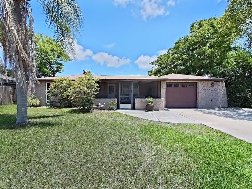 This is a very well maintained 2 bedroom, 2 bathroom 1 car garage home located in San Clemente East in Port Richey. Extras include a covered screen enclosed pavered front porch. A great way to start your day with a cup of coffee or end the day with what ever tickles your fancy. At the rear of the property Is a partially covered screened patio with above ground pool in caged screened area with wooden deck. Exterior lights allow for night swimming and other entertainment. This can be your favorite place to escape after a hectic day. Your little paradise. Back yard is also fenced for privacy. . The inside of home has also been well maintained. Updated double paned windows, newer newer appliances and ceiling fans. Flooring is ceramic tile and laminate. Florida room has central heat and air. The AC is brand new, installed in . Updated windows and quality ceramic tile. Has door out to the patio / pool area. This would make an excellent office or craft room etc.. Both Bedrooms also have updated windows and fans. Bathrooms have newer fixtutres and tile flooring. Washer and dryer are located in the garage which also has a sink and faucet. NO FLOOD insurance needed. Located down the street from shopping, restaurants and a short trip to the prettiest beaches around. Few minutes drive to historic down town New Port Richey and Sims Park where something is always happening on the weekends! As well attractive Tarpon Springs with its Sponge Docks, Anclote Beachy, Key Vista Park and many more attractions! Short drive to Tampa International Airport. Come see it today!